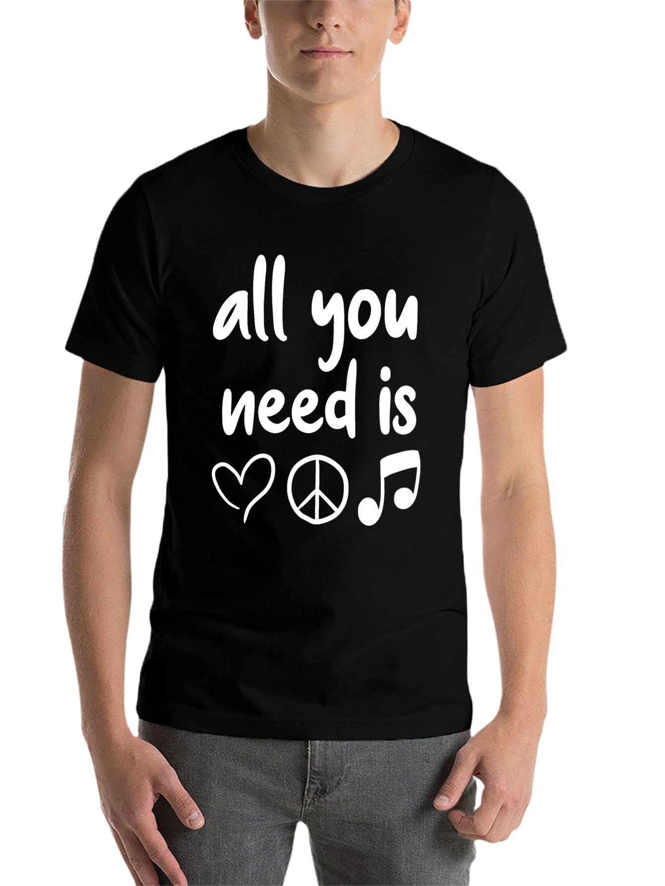 Black All You Need Is Love Peace Music T-Shirt view 7