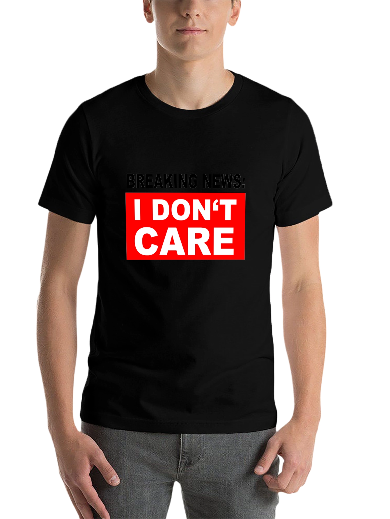 Black Breaking News I Don't Care T-Shirt - Bold Statement Tee view 7