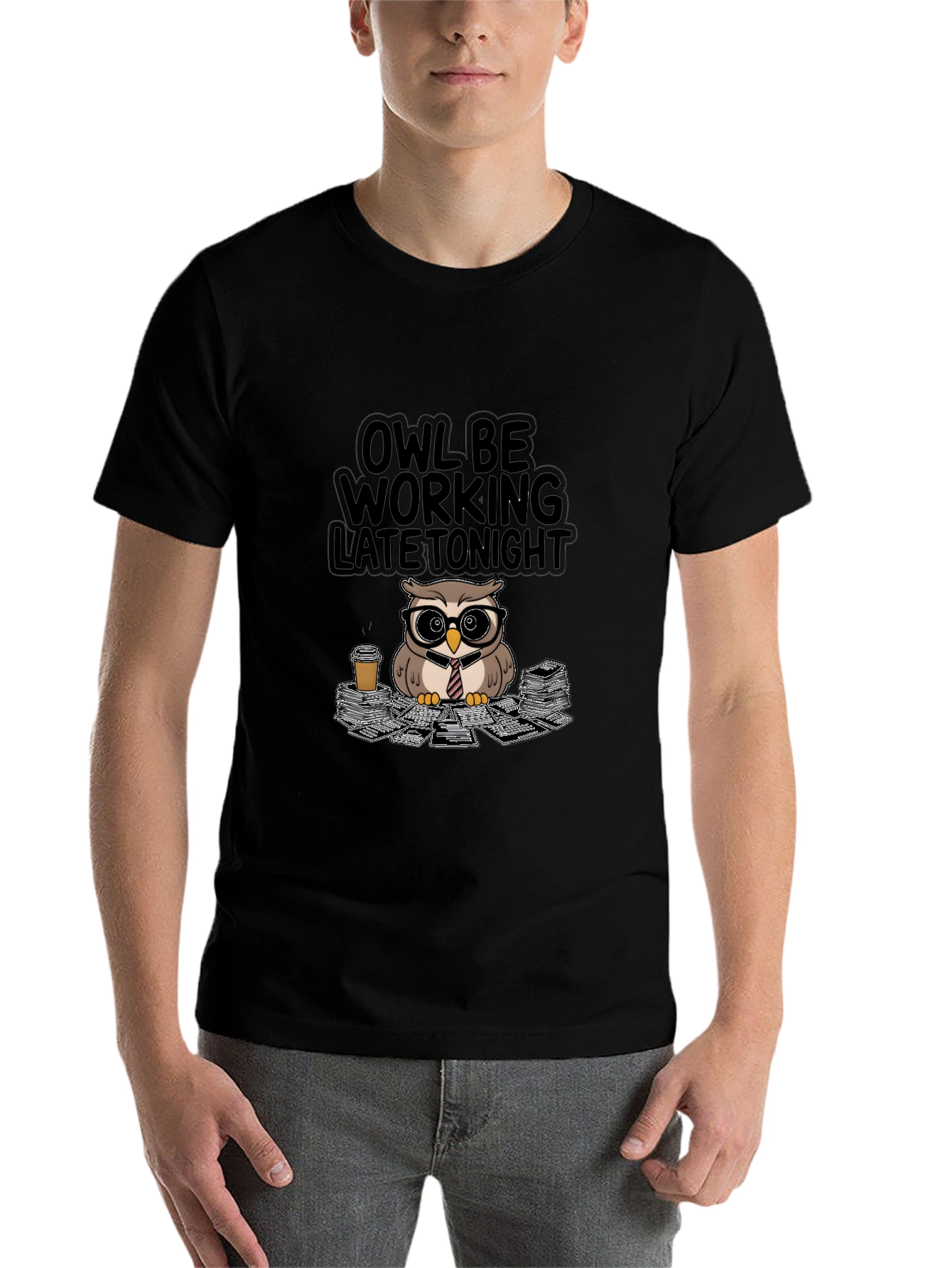 Black Owl Be Working Late Tonight T-Shirt view 7