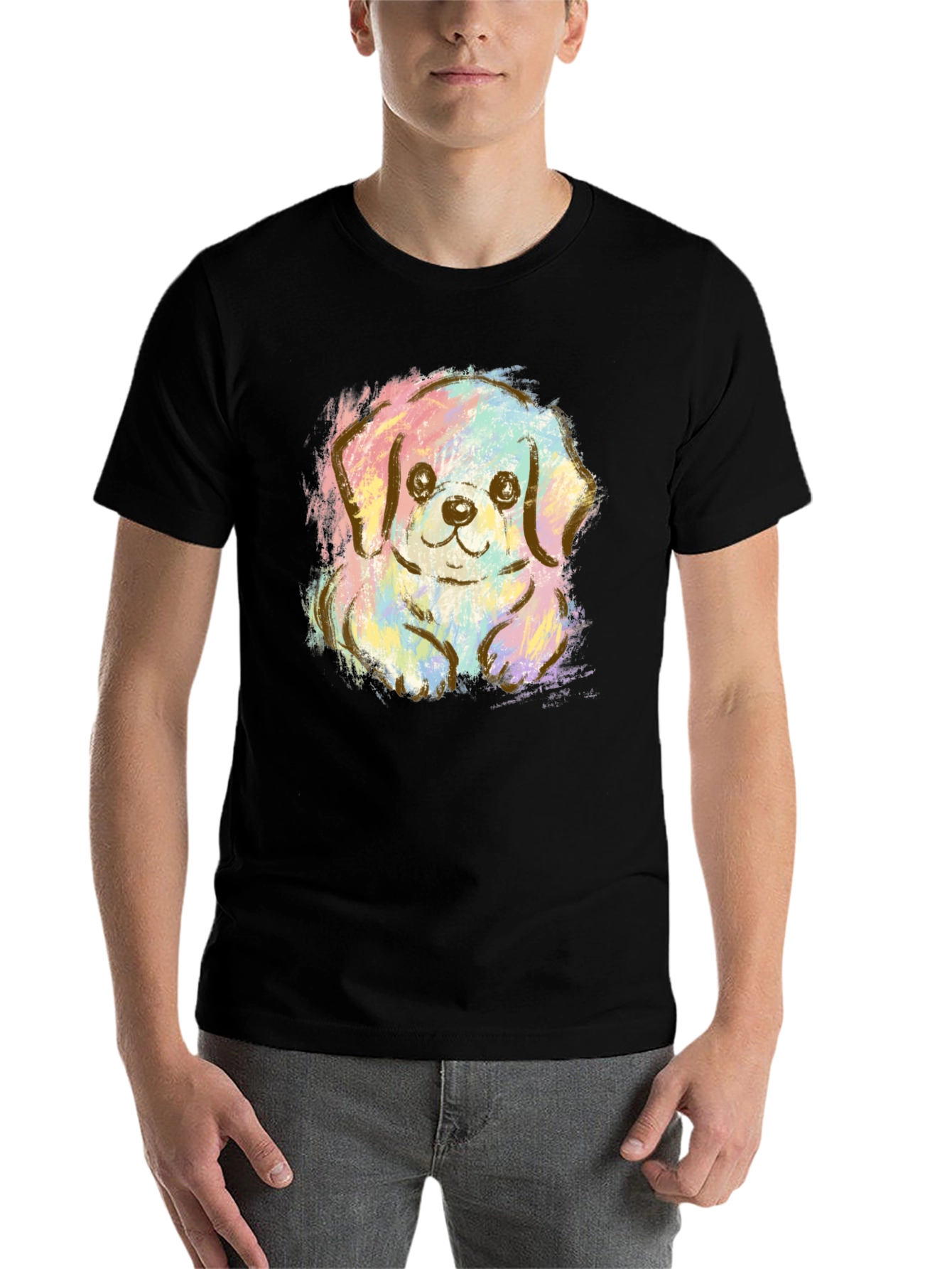 Black Cute Puppy Pastel Graphic T-Shirt - Unisex Crew Neck view 7