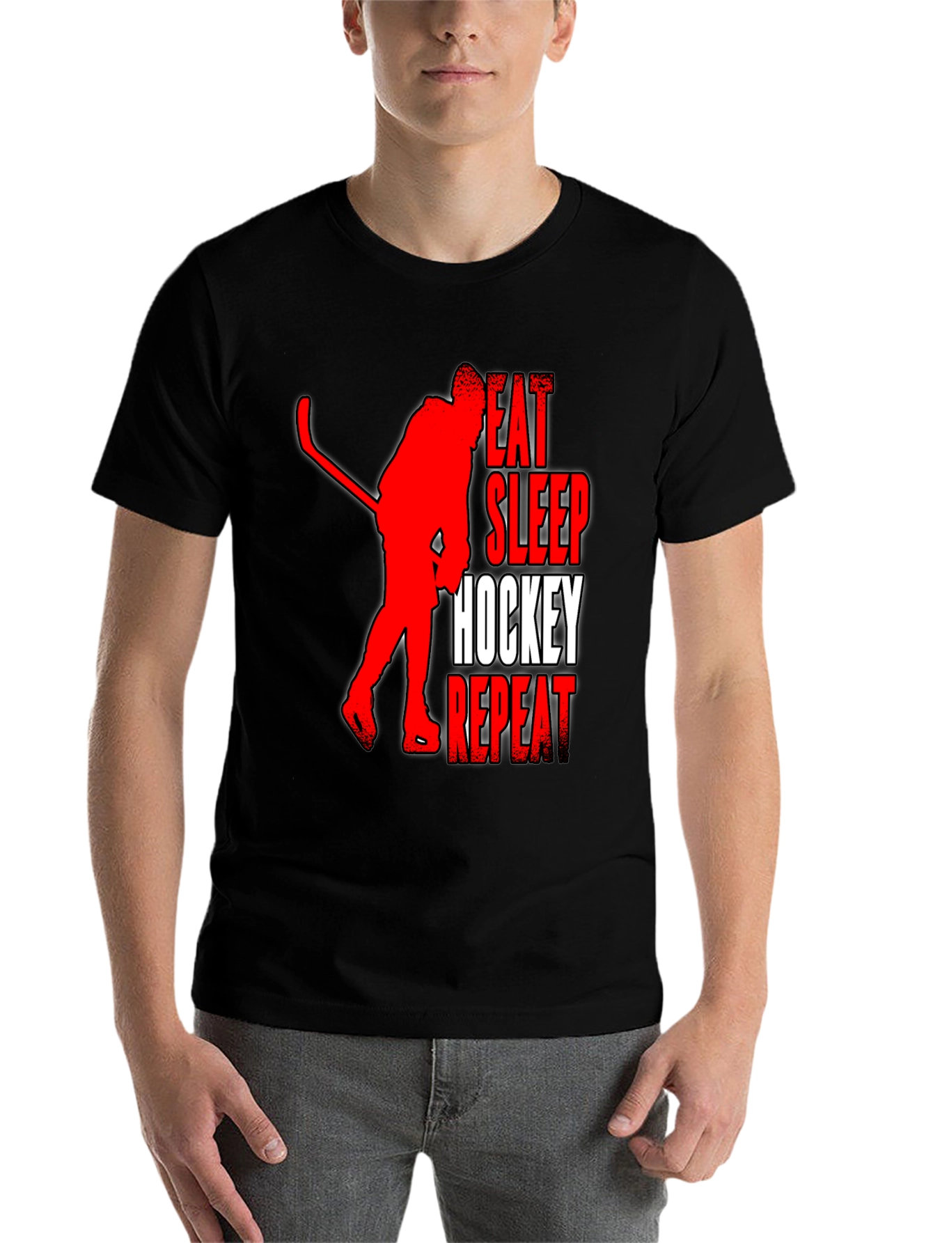 Eat Sleep Hockey Repeat Graphic Tee - Black - 7
