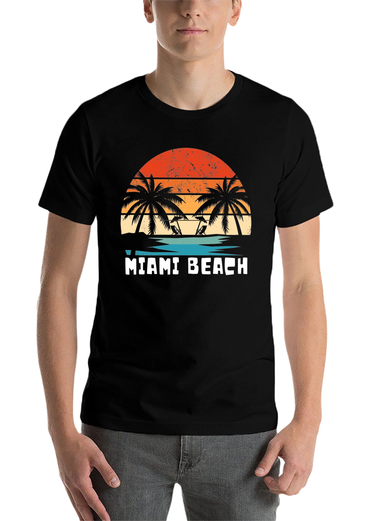 Miami Beach Sunset Graphic T-Shirt - 7