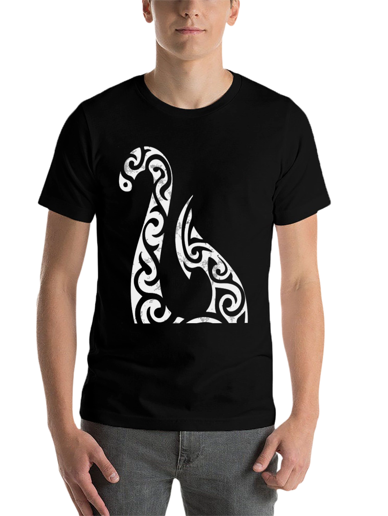Black Tribal Dragon Graphic Tee - Black Cotton Blend T-Shirt view 7