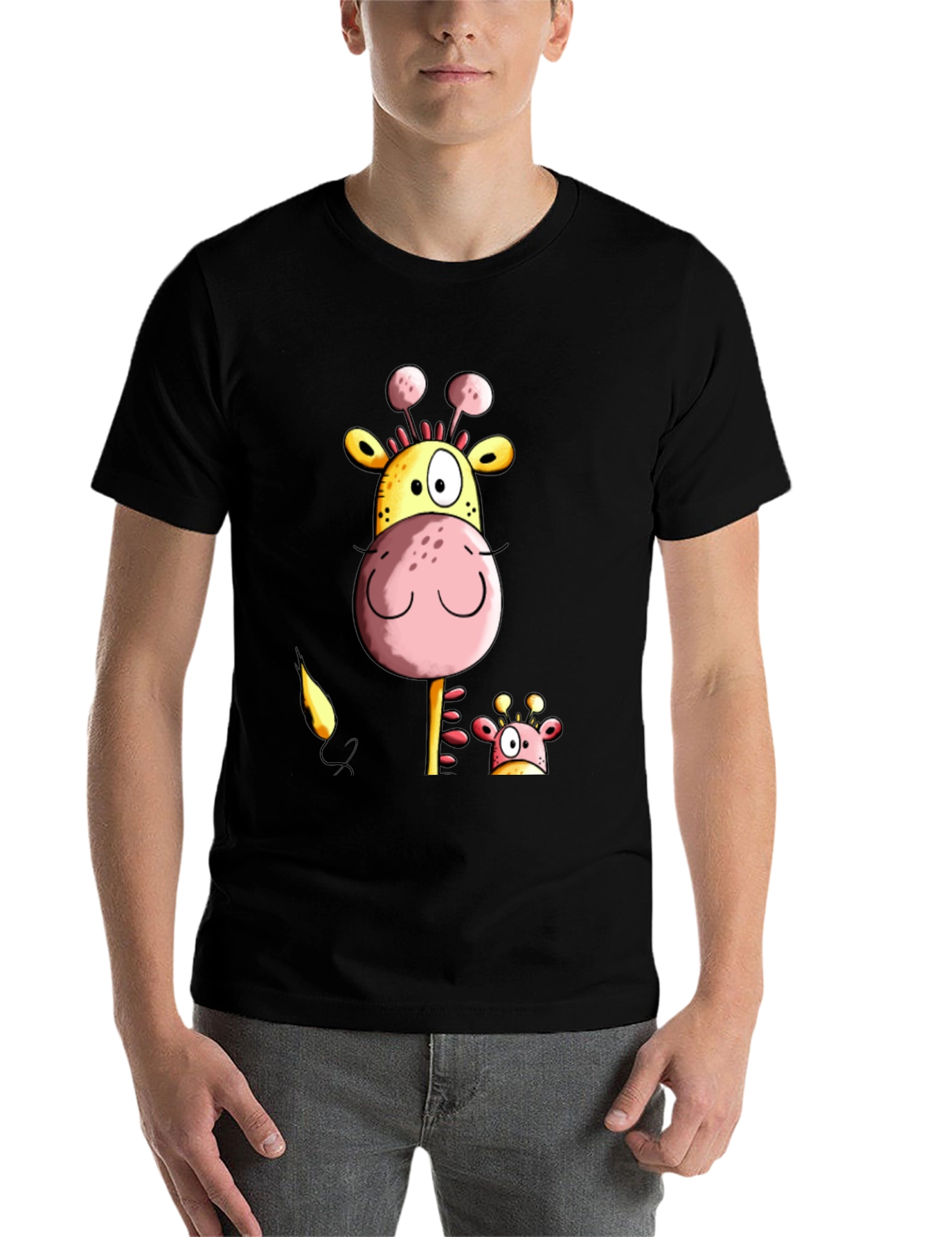 Black Funny Giraffe Graphic Tee - Black Casual T-Shirt view 7