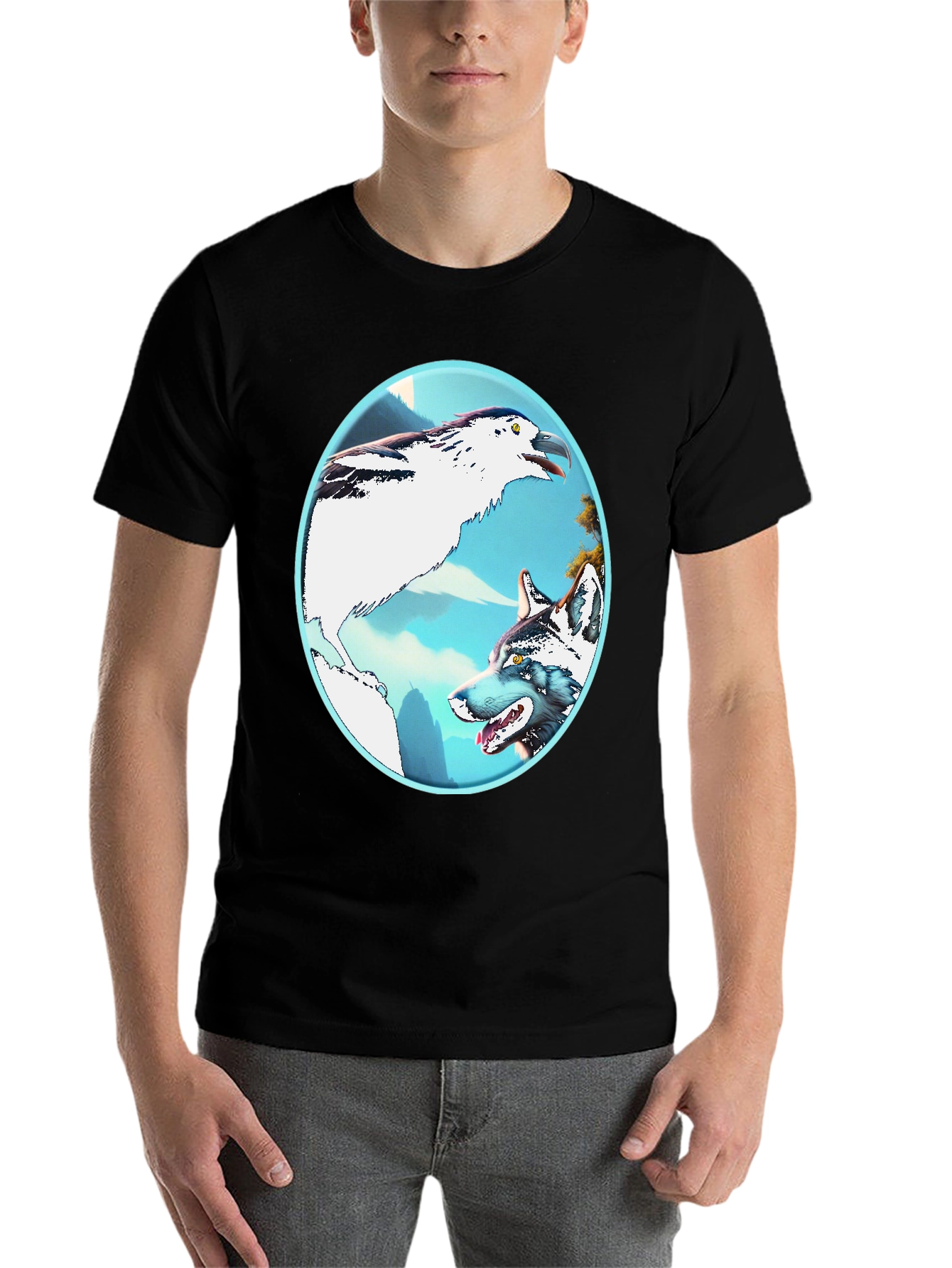 Black Wolf & Bird Graphic Tee view 7