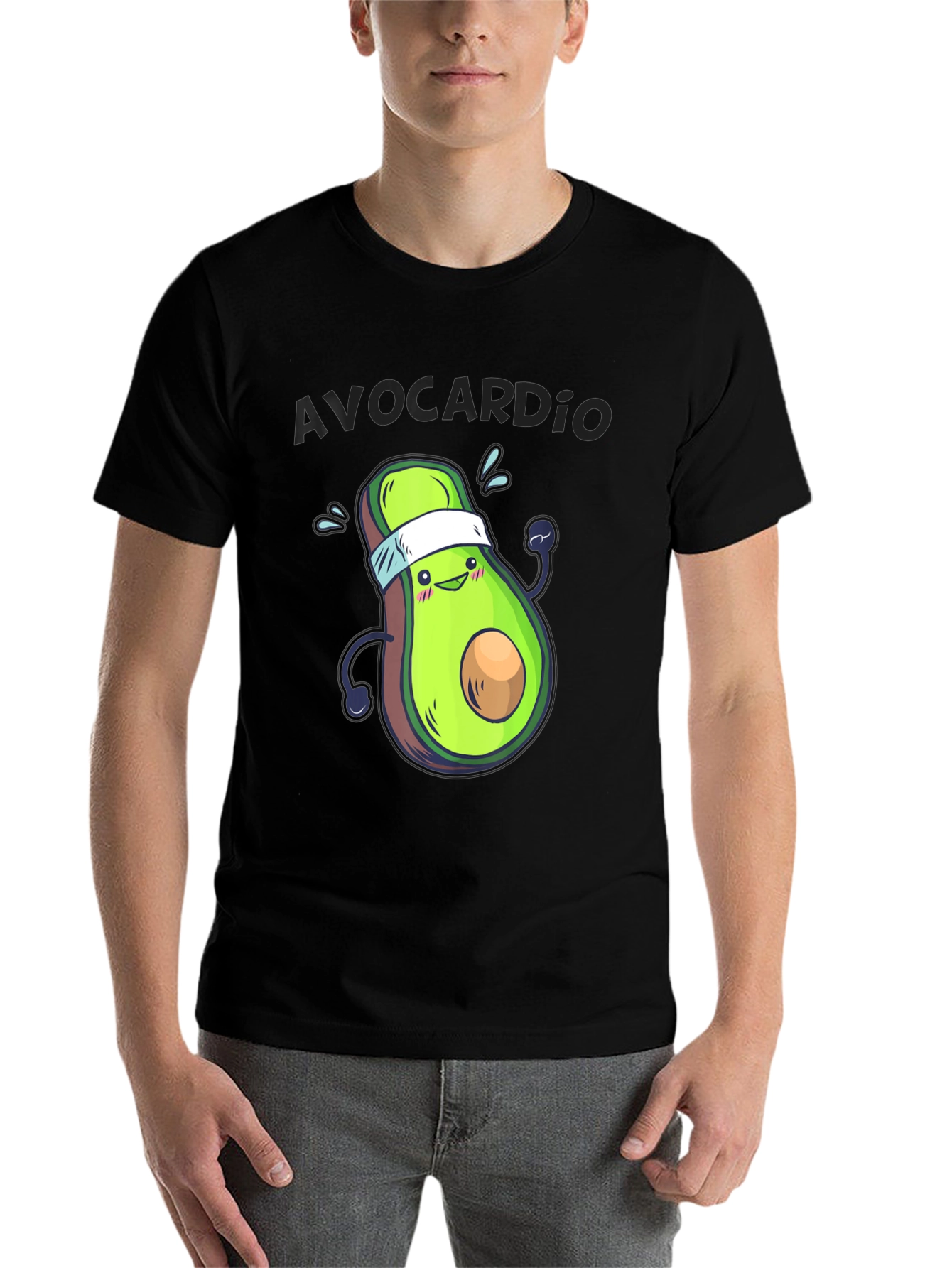 Black Avocardio Funny Avocado Workout T-Shirt view 7