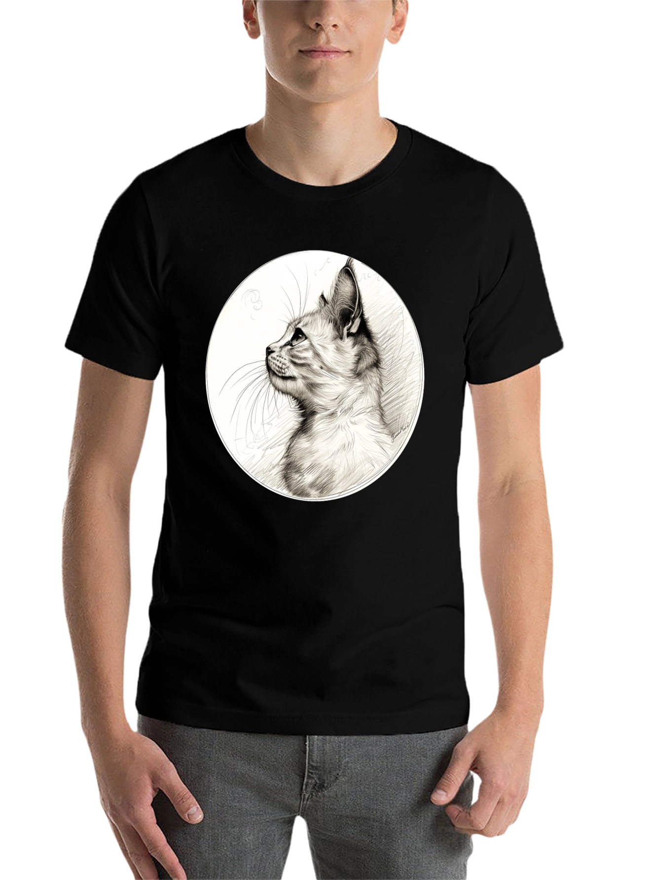 Black Cool Cat Graphic Tee - Black Cotton Blend view 7