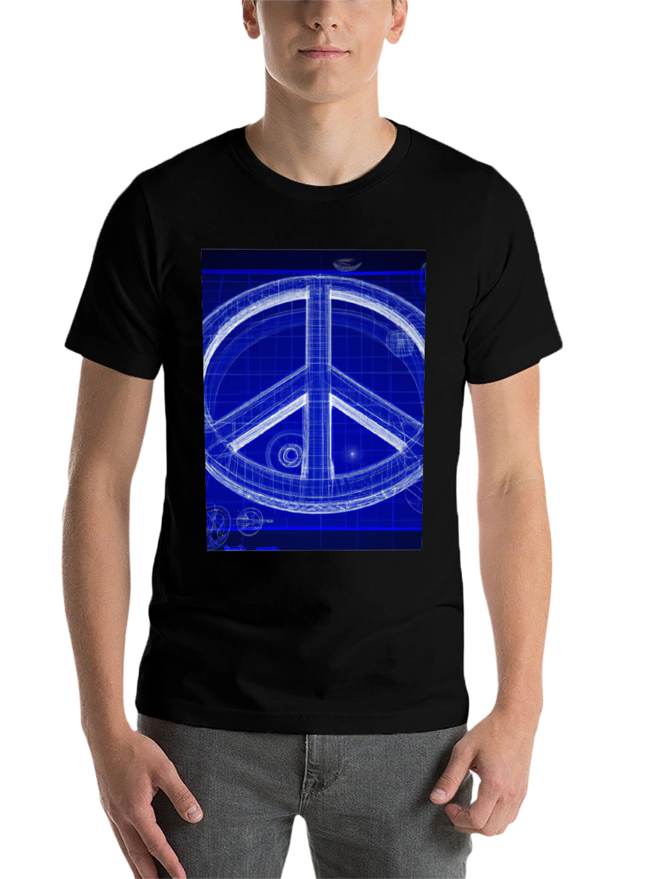 Black Blueprint Peace Sign Graphic T-Shirt view 7