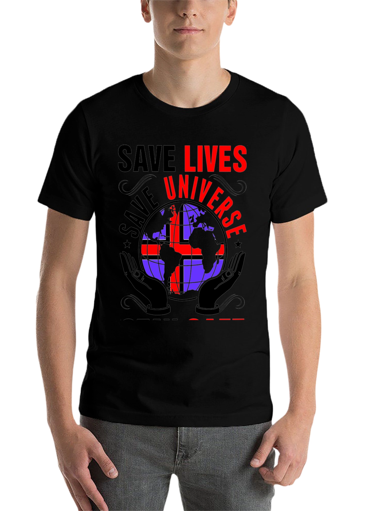 Black Save Lives Save Universe Graphic T-Shirt view 7
