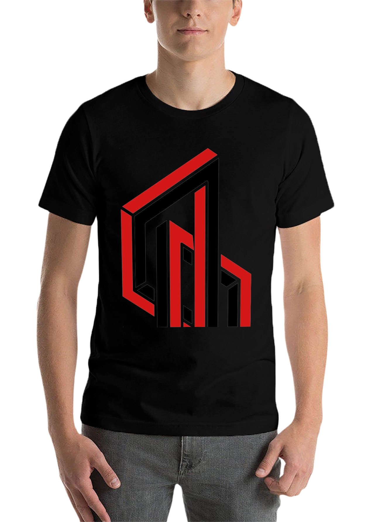 Black Abstract Geometric Design Black T-Shirt view 7