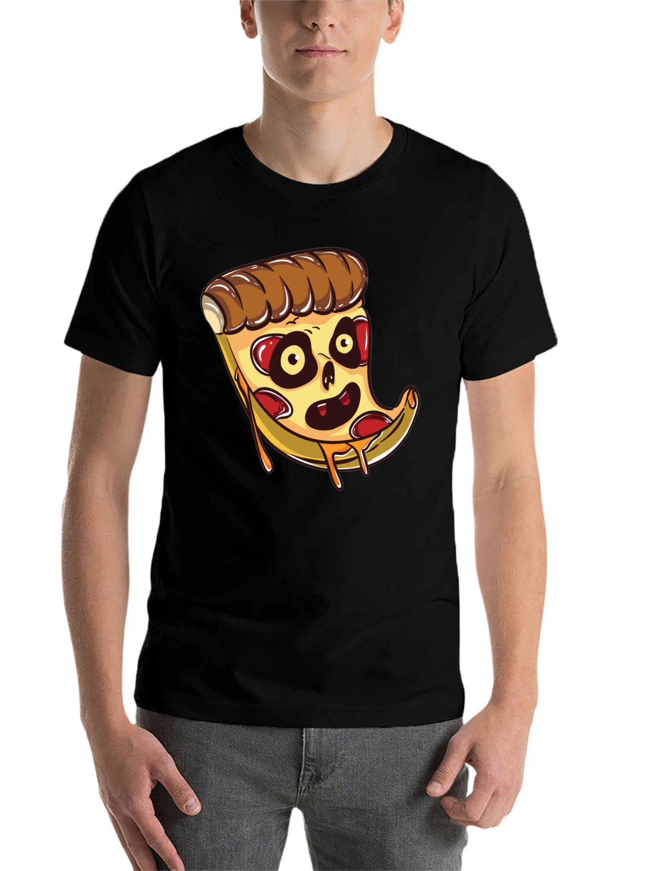 Black Zombie Pizza Slice Graphic Tee - Black Cotton T-Shirt view 7