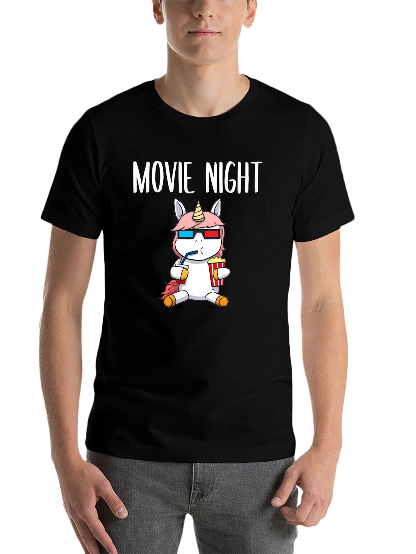 Black Movie Night Unicorn T-Shirt view 7