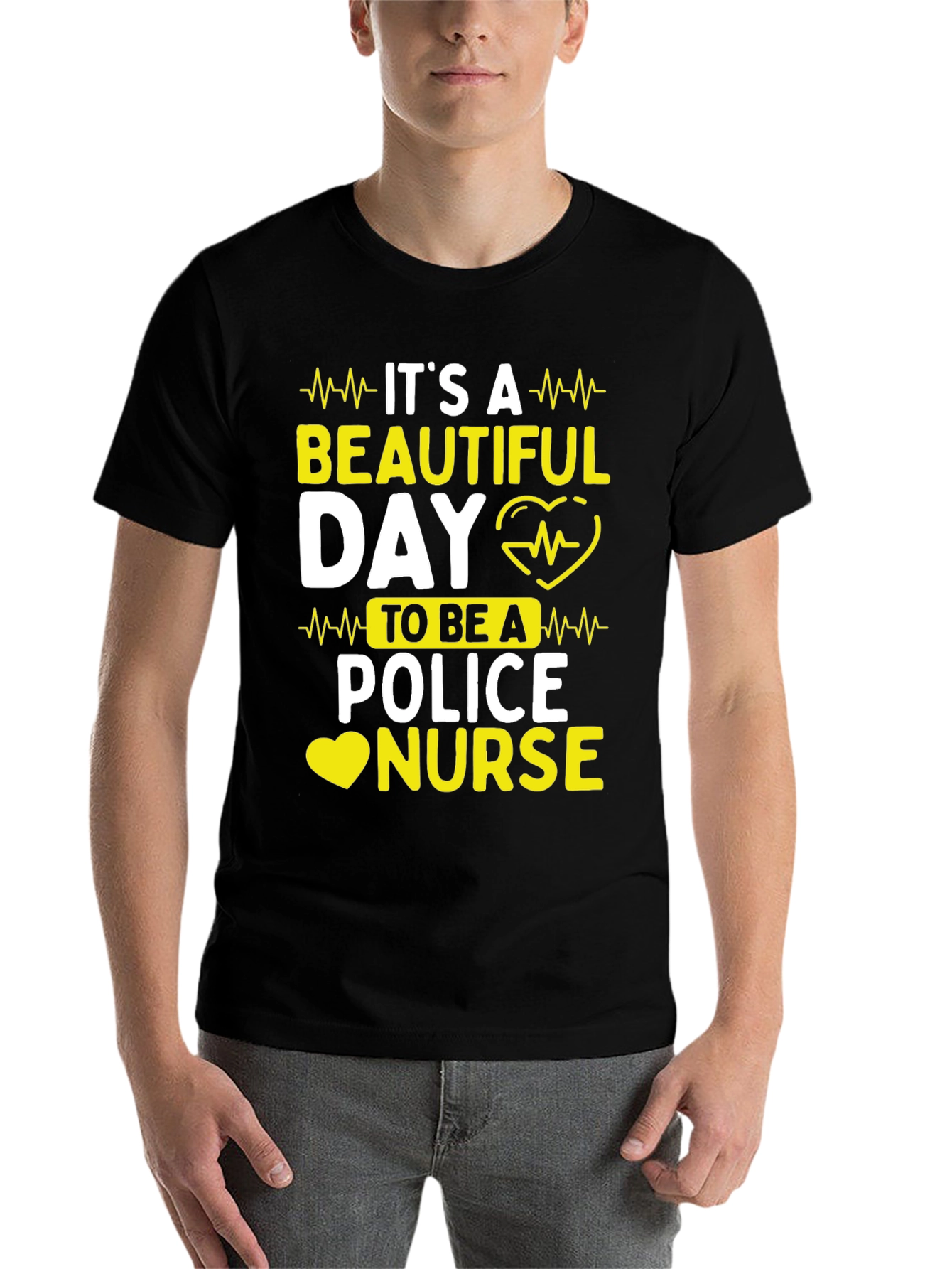 Black It's A Beautiful Day Police Nurse T-Shirt view 7