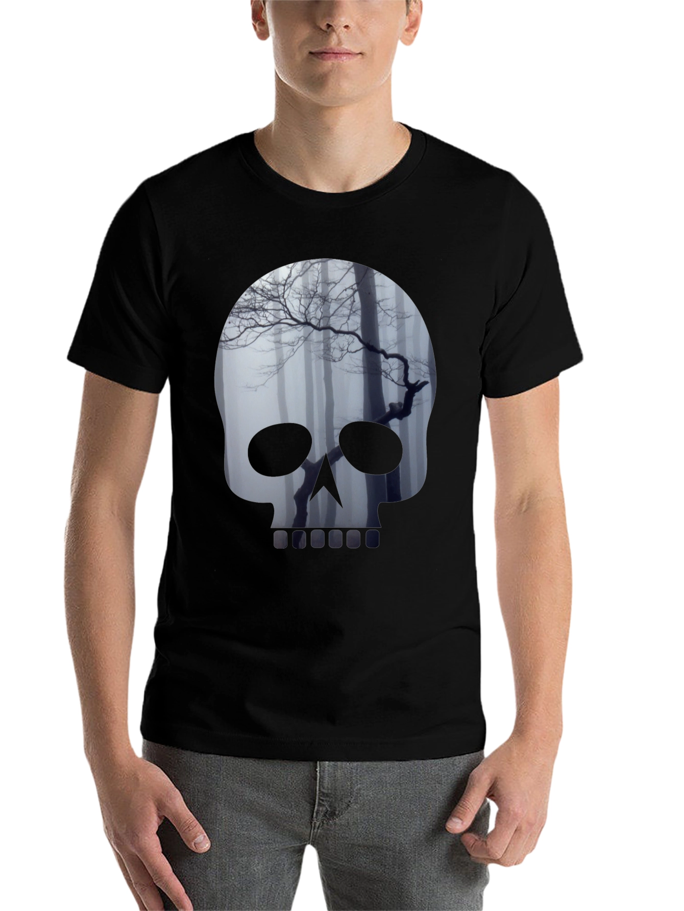 Black Skull Forest Graphic Tee - Men's Black T-Shirt view 7