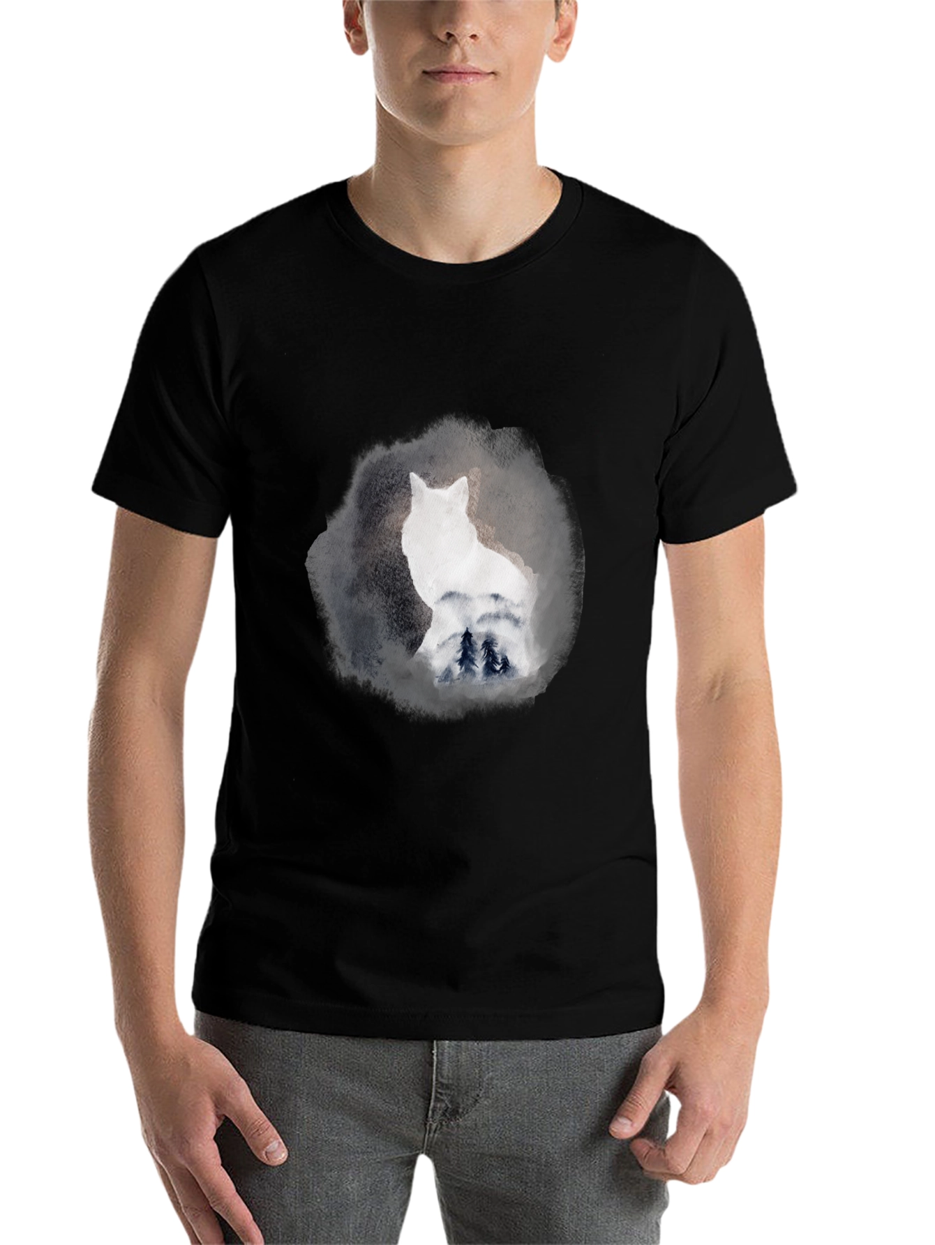 Black Wolf & Wilderness Graphic Tee - Men's Black T-Shirt view 7