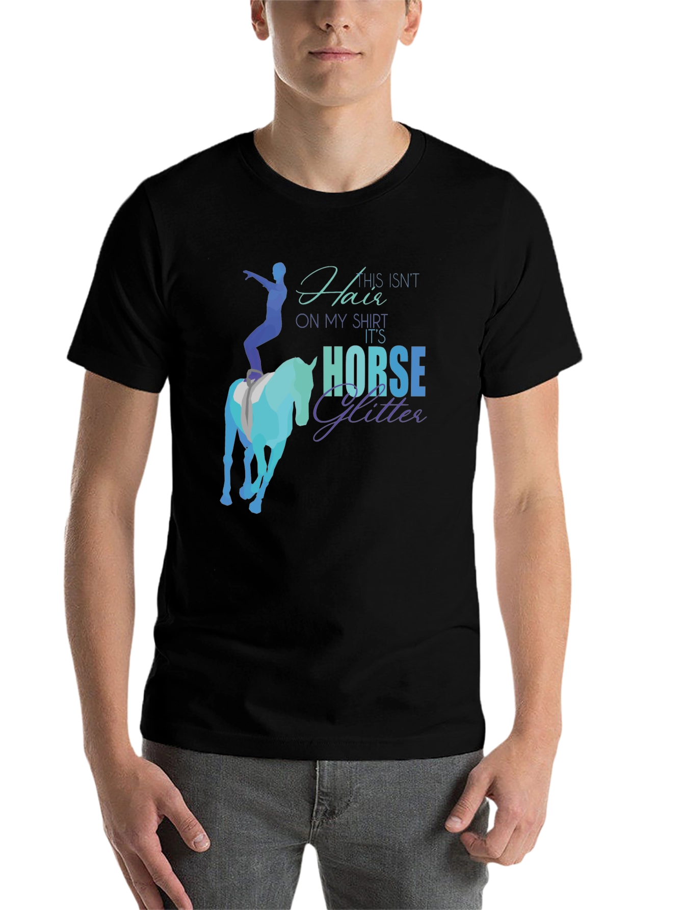 Black Horse Glitter Graphic T-Shirt - Equestrian Humor Tee view 7