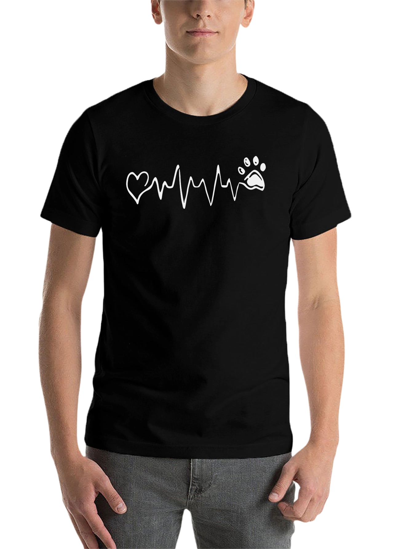 Black Heartbeat Paw Print T-Shirt - Love Your Pet! view 7