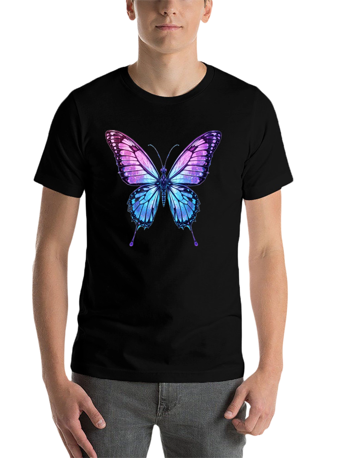 Black Butterfly Graphic Print Men's T-Shirt view 7