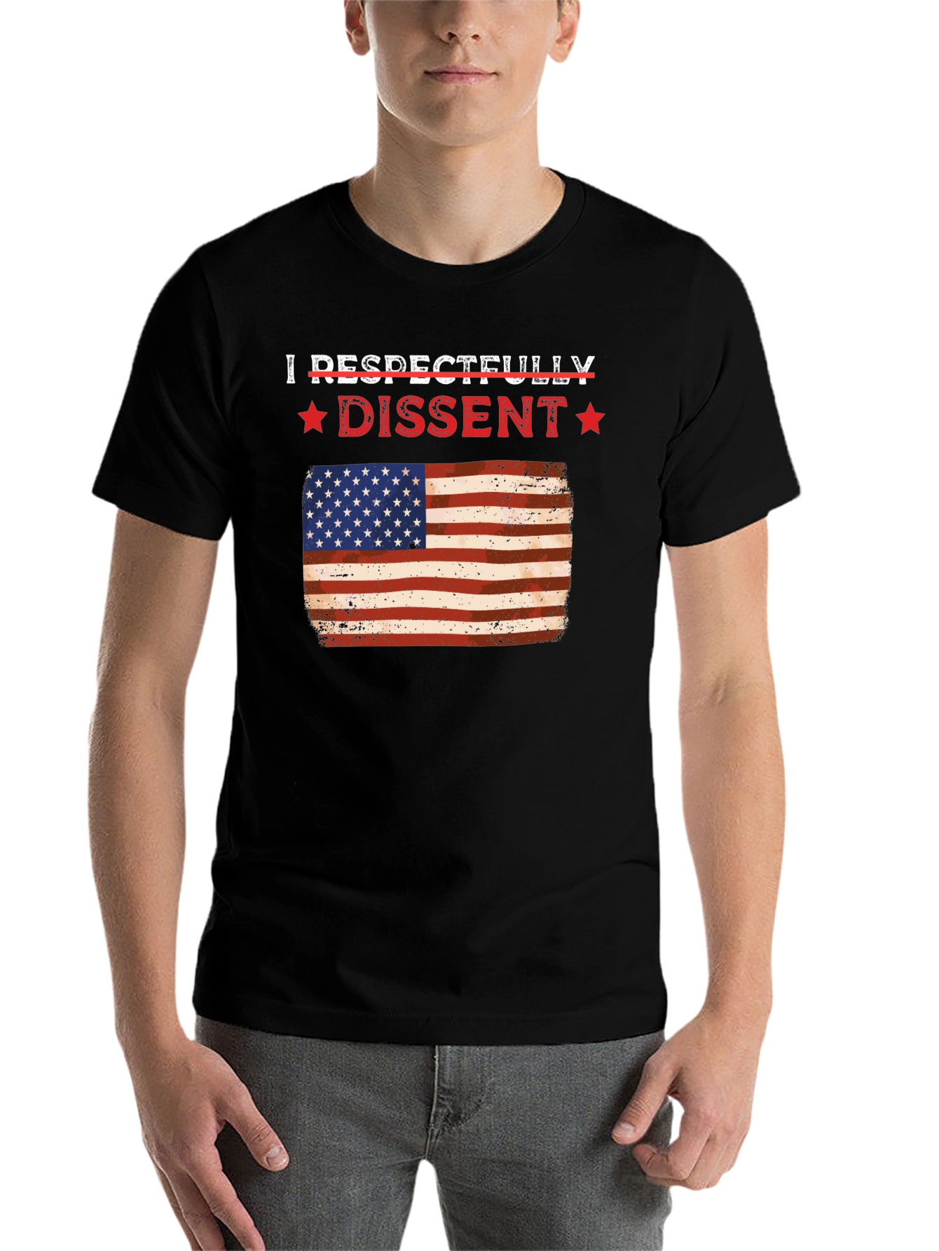 Black Respectfully Dissent USA Flag Graphic Tee view 7