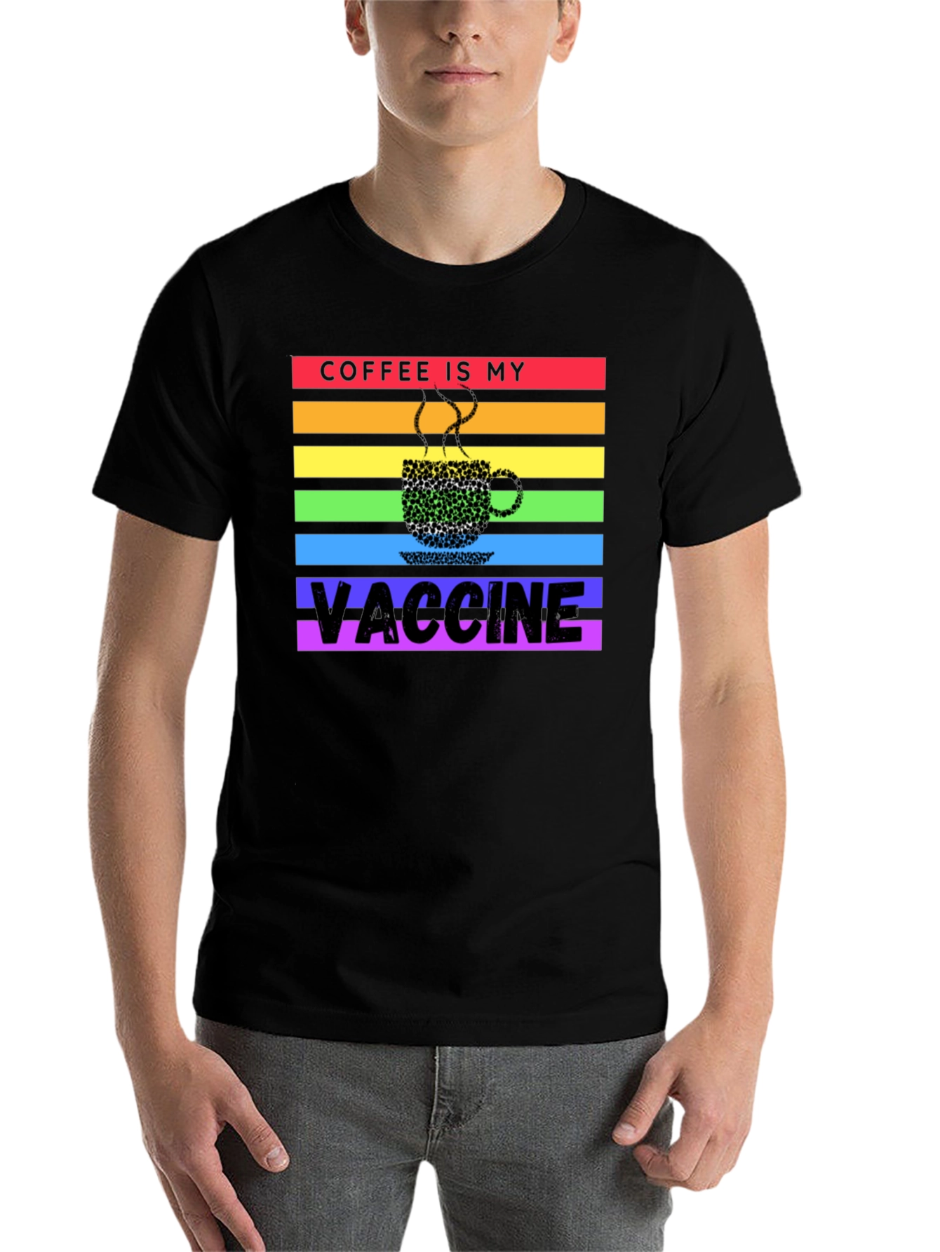 Black Coffee is My Vaccine Rainbow T-Shirt view 7
