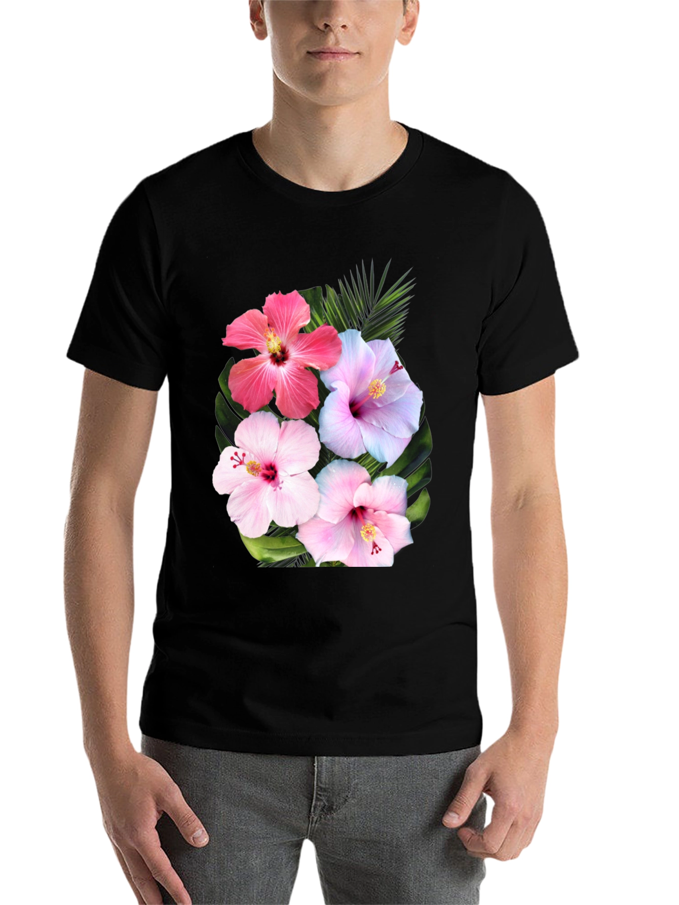 Black Floral Hibiscus Graphic T-Shirt view 7