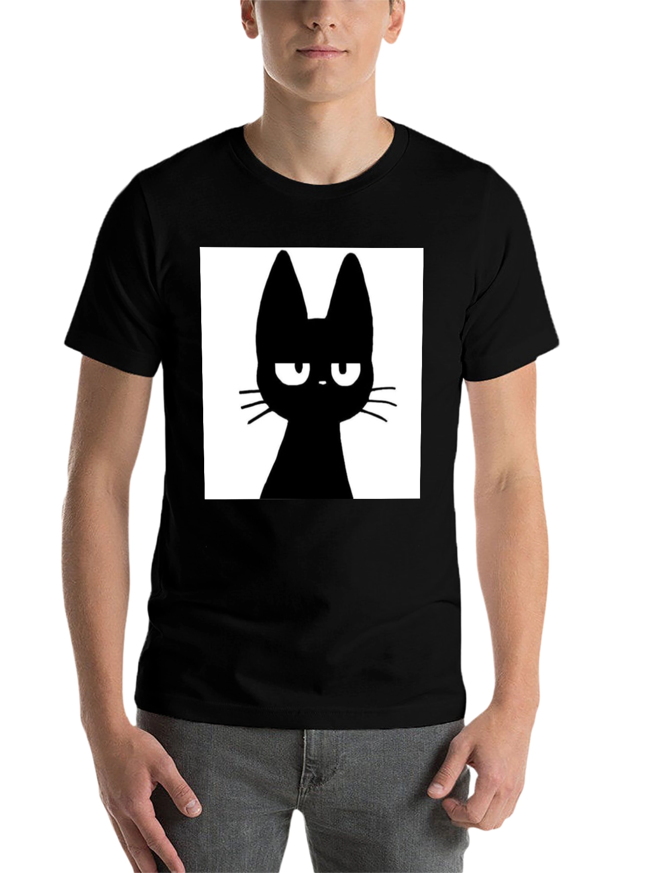 Black Grumpy Black Cat T-Shirt - Unisex Cotton Tee view 7