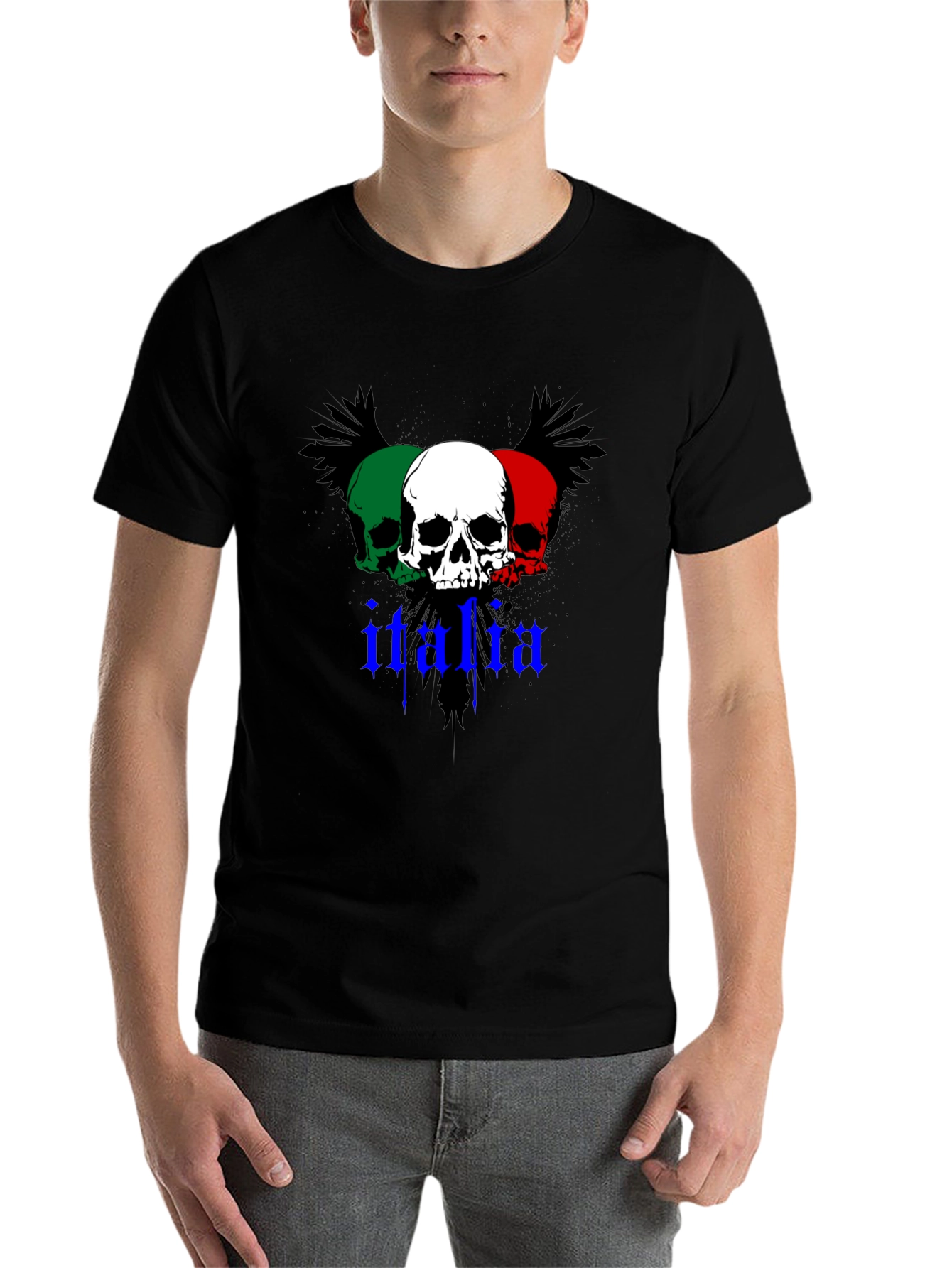 Black Italia Skull Graphic Tee - Black Crew Neck T-Shirt view 7