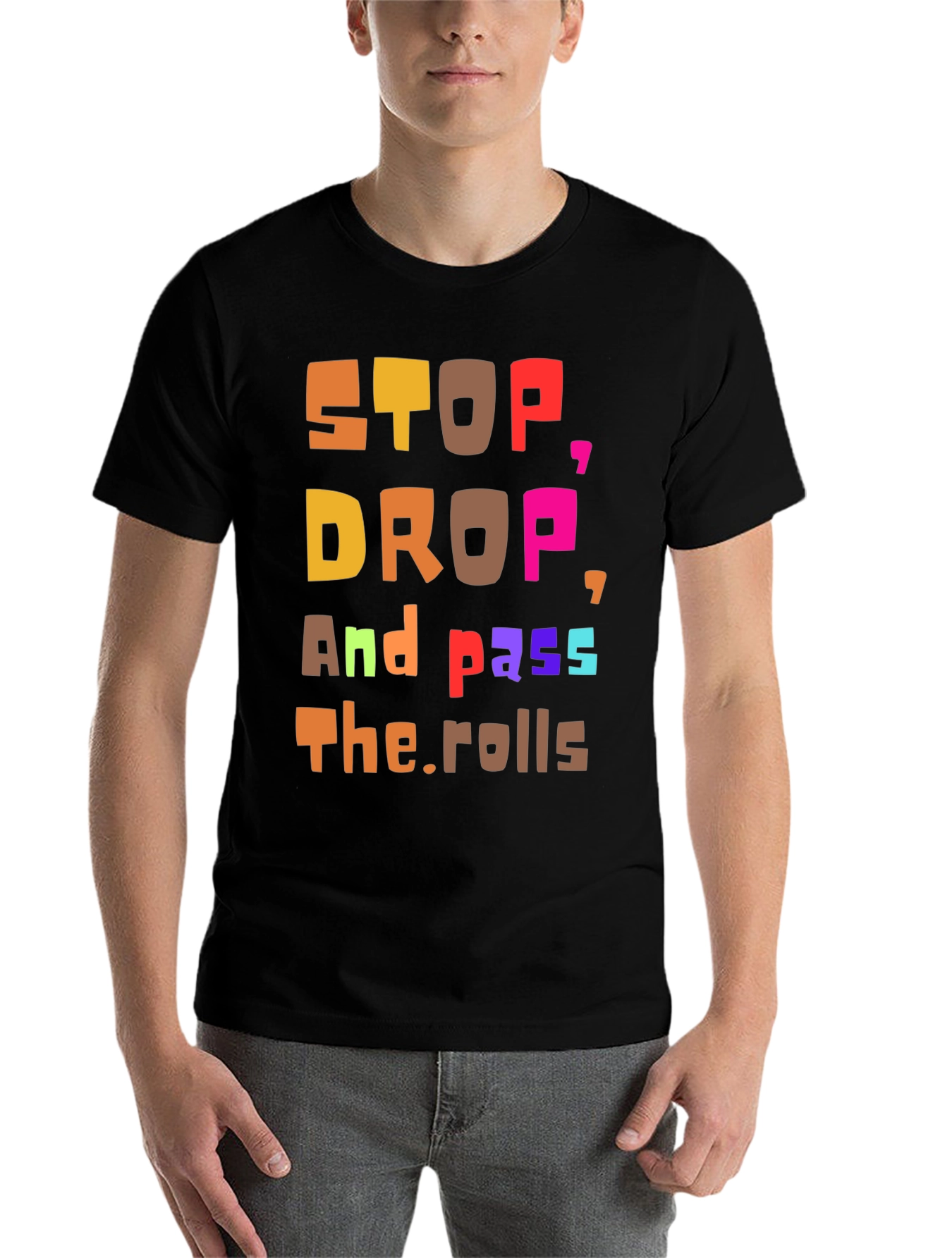Black Stop, Drop, and Pass the Rolls Graphic Tee view 7