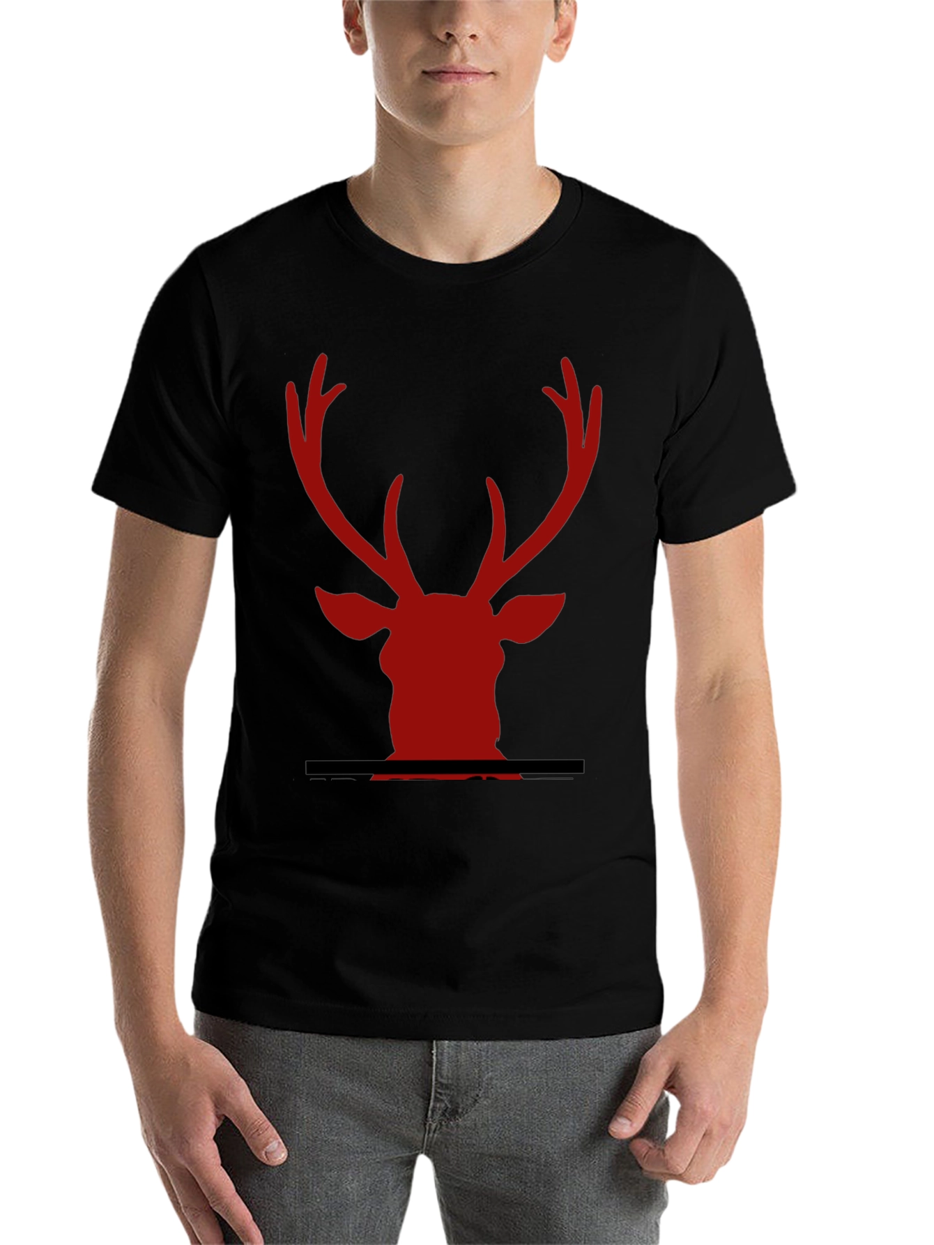 Black Red Deer Head Graphic Black T-Shirt view 7
