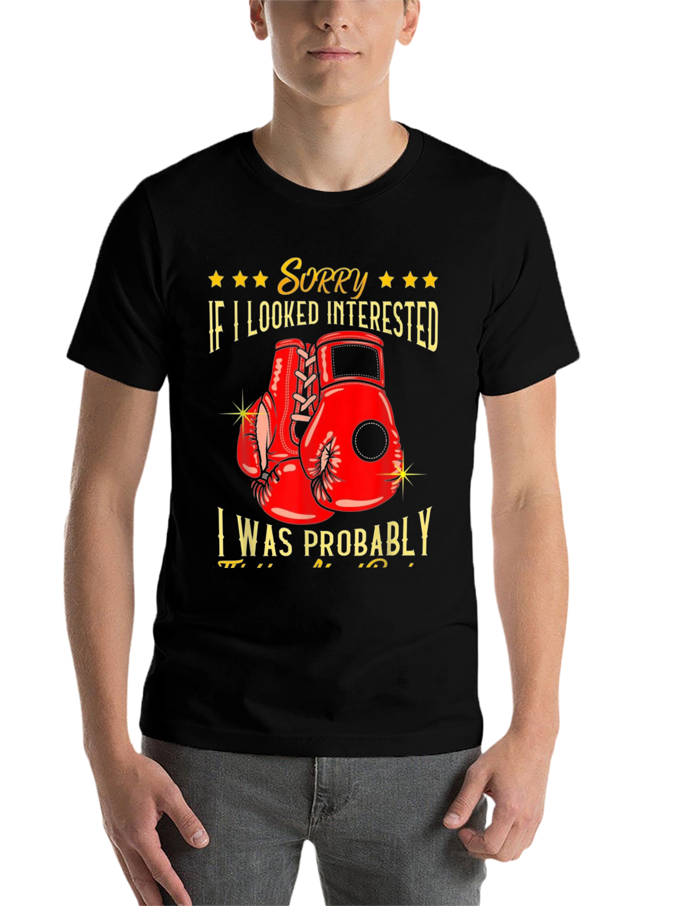Black Sorry Not Interested Boxing Graphic Tee view 7