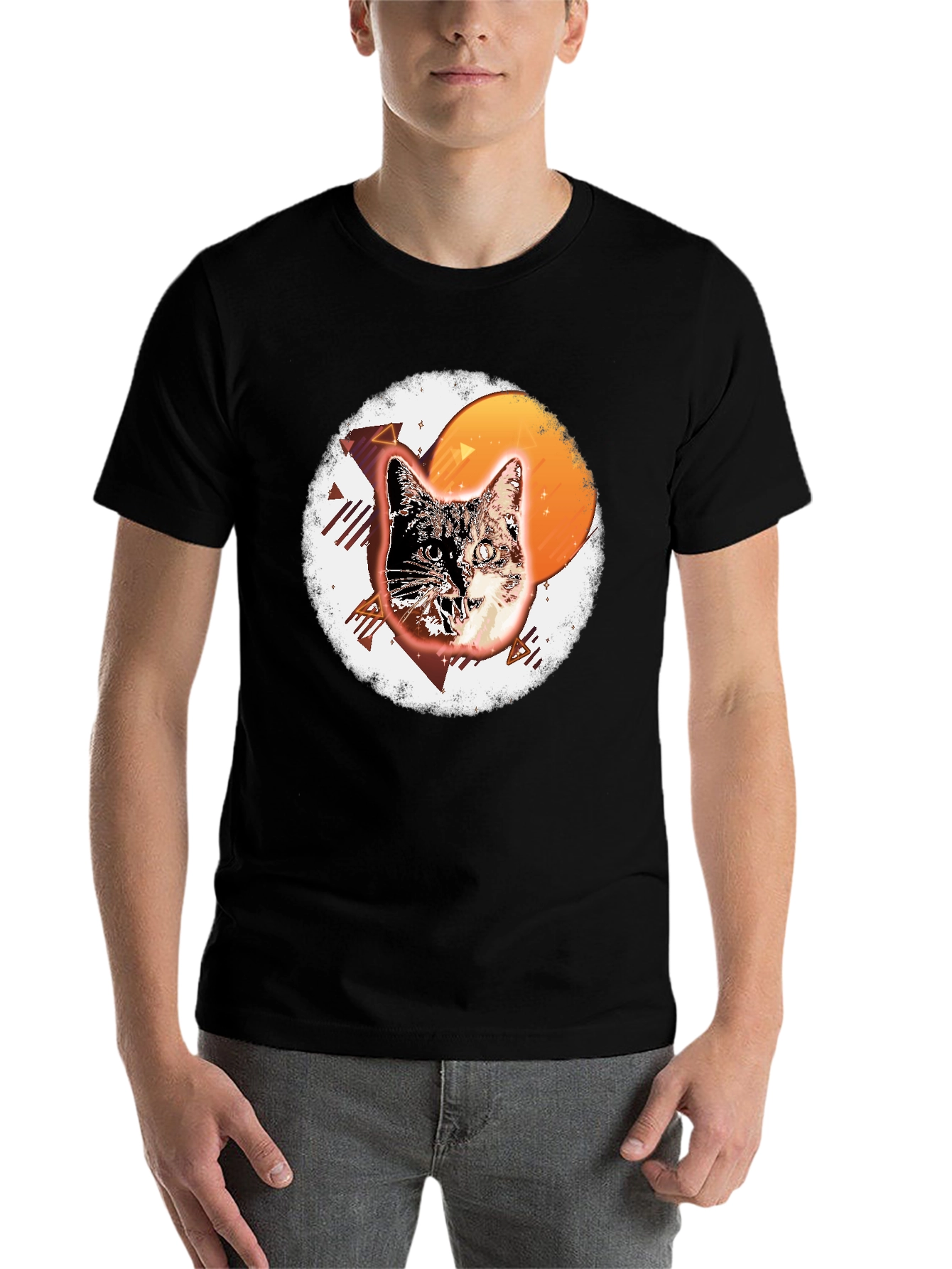 Black Retro Cat Graphic Tee - Cool Vintage Style view 7