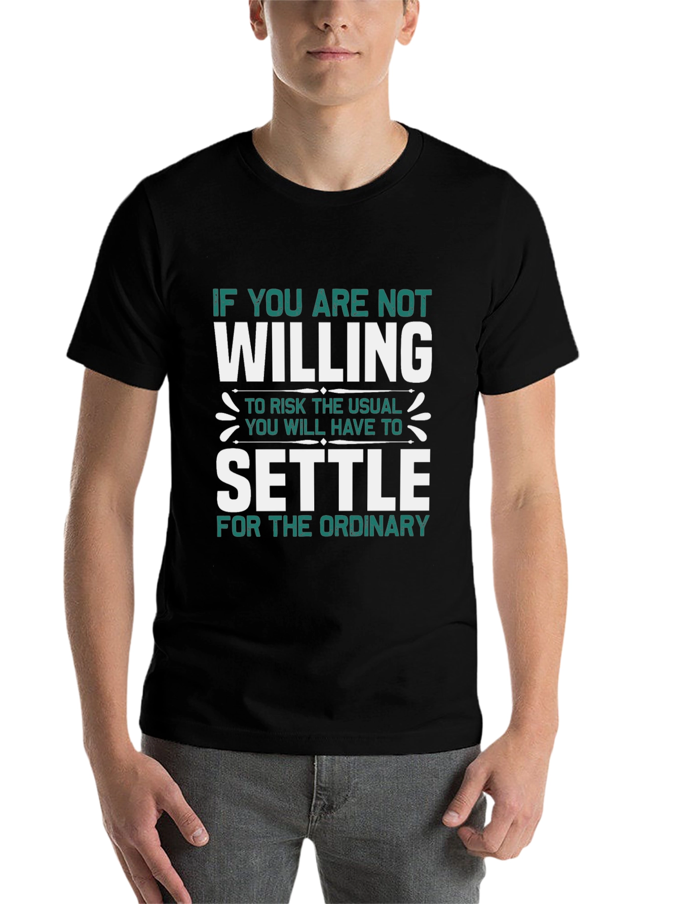 Black Motivational T-Shirt - Willing to Risk Settle view 7
