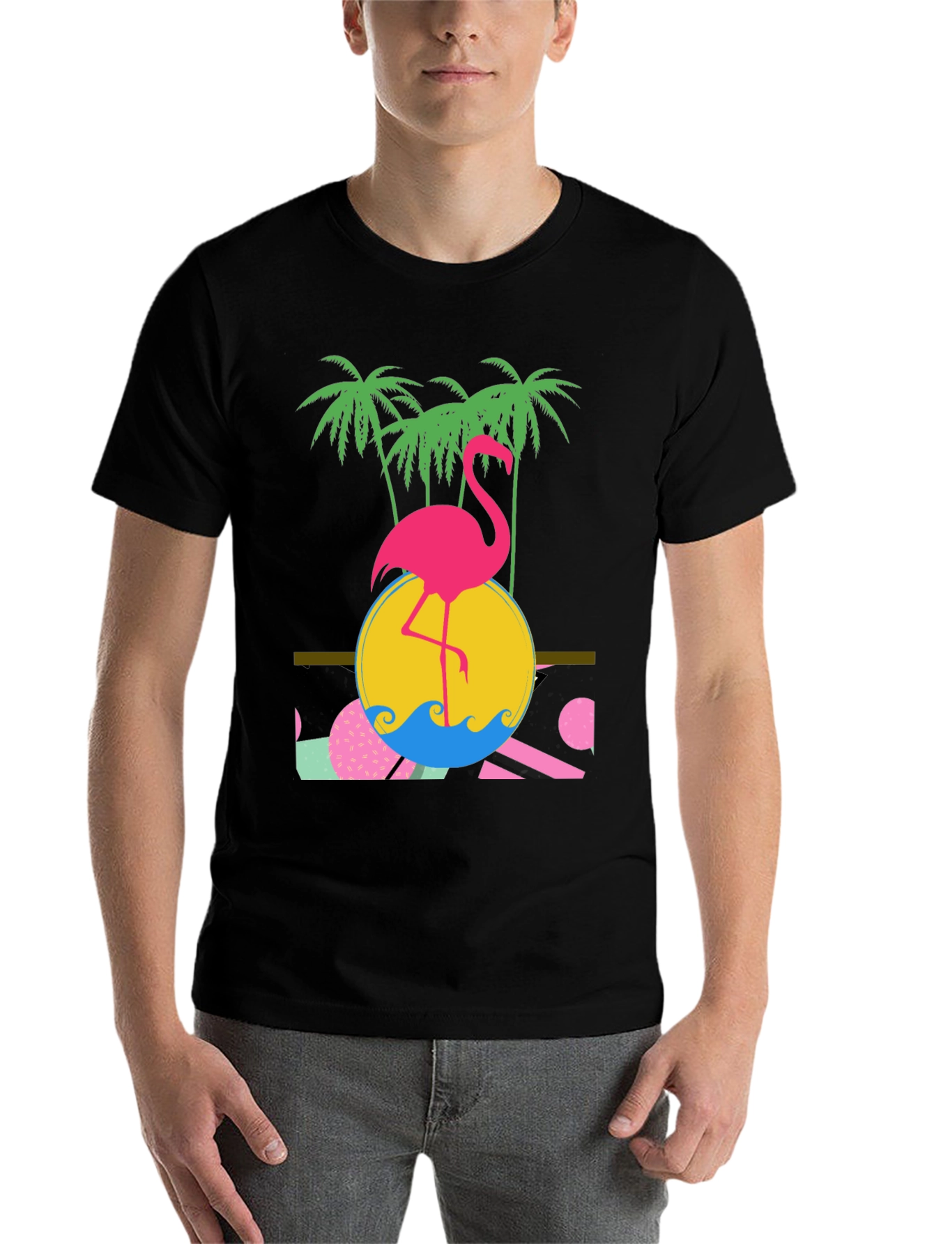 Black Retro Flamingo Graphic T-Shirt - Tropical Summer Vibes view 7