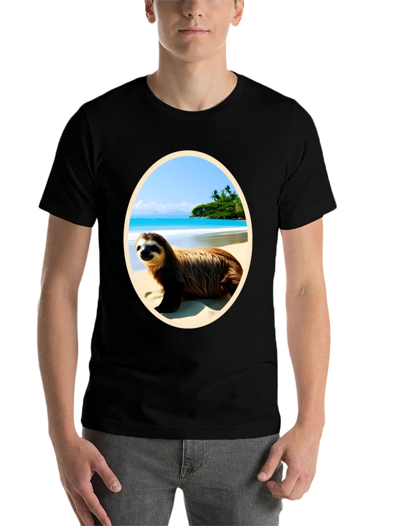 Black Sloth Beach T-Shirt view 7