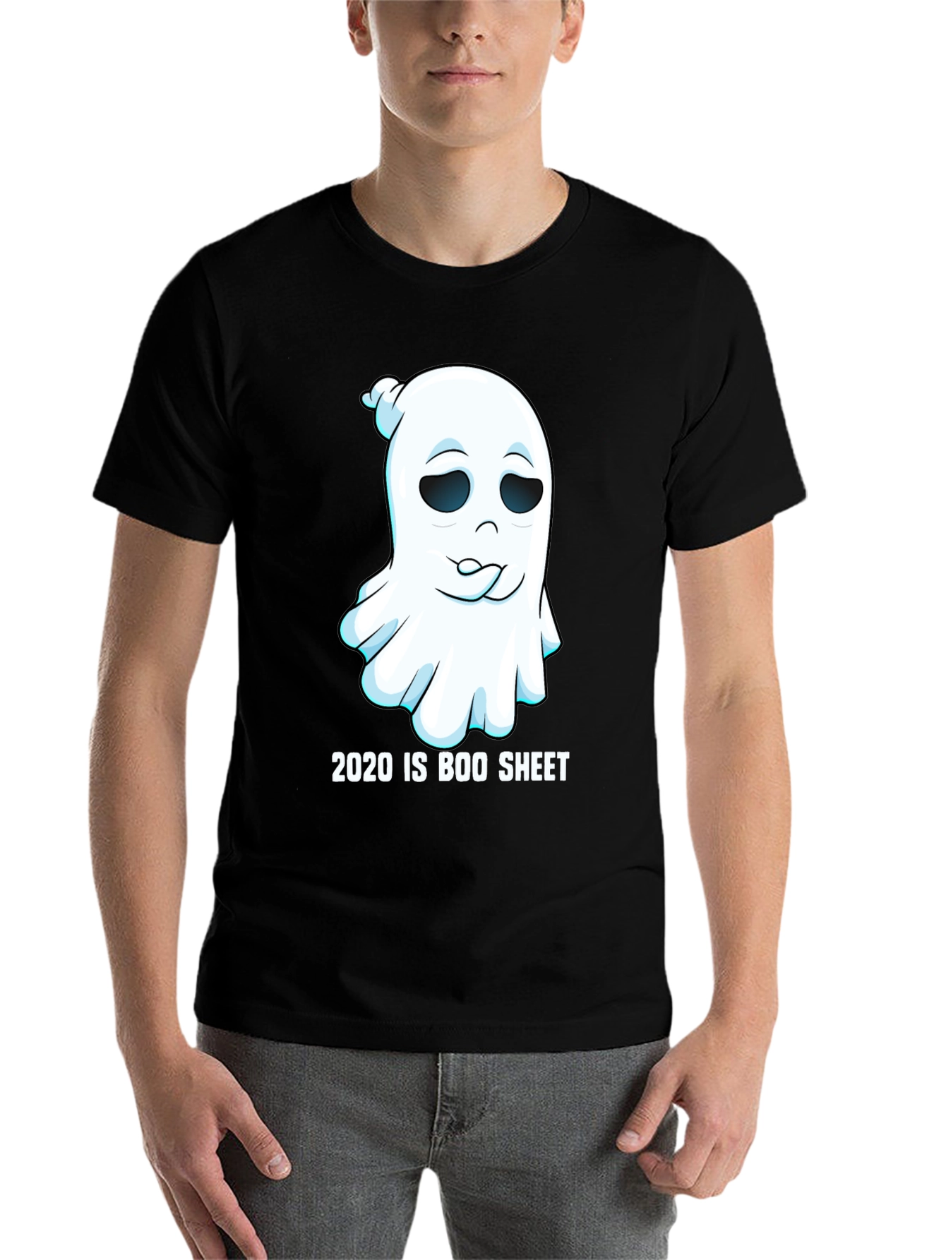 Black 2020 is Boo Sheet Halloween T-Shirt - Men's Black Tee view 7
