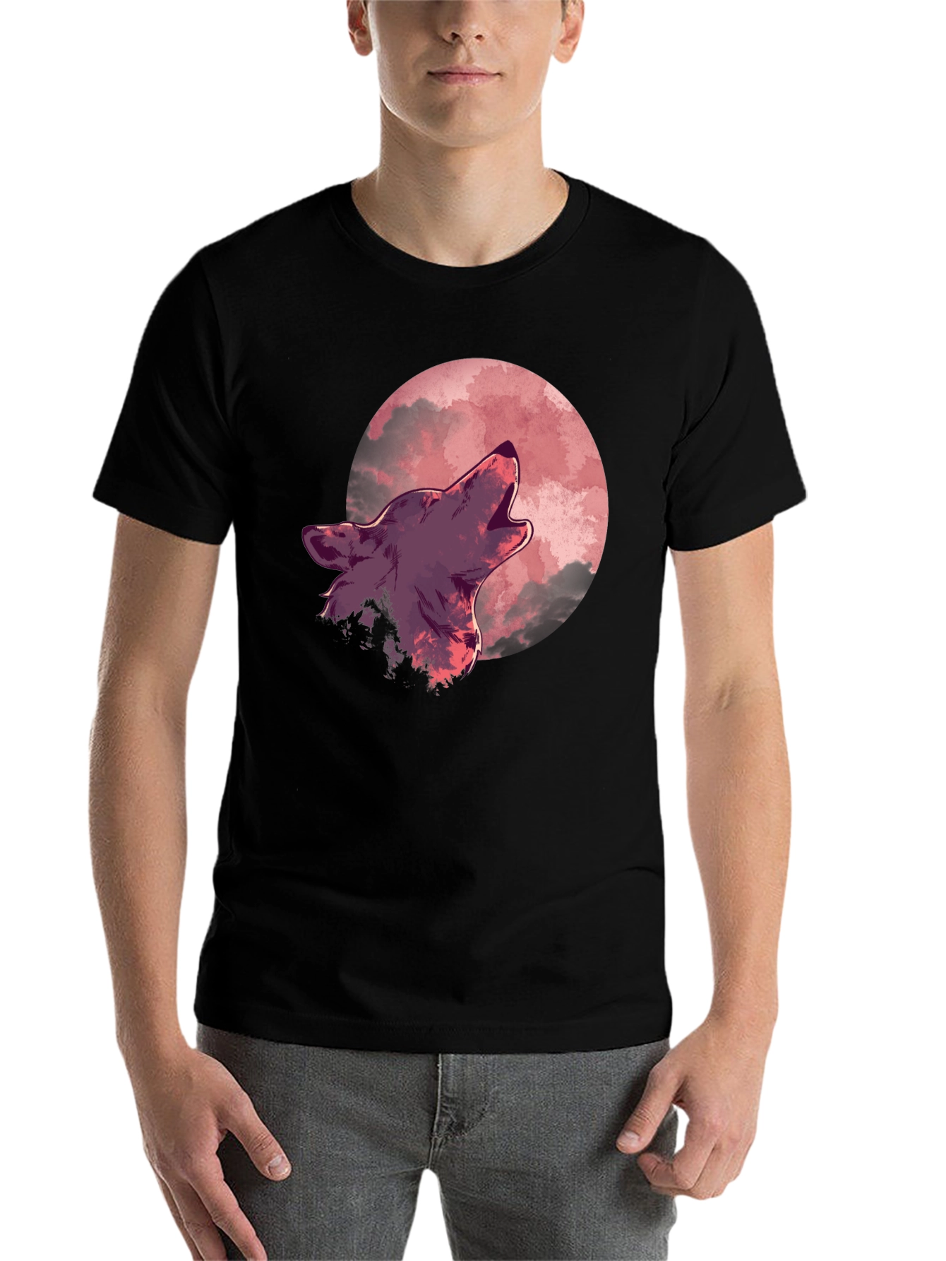 Black Wolf Howling at Moon Graphic Tee view 7