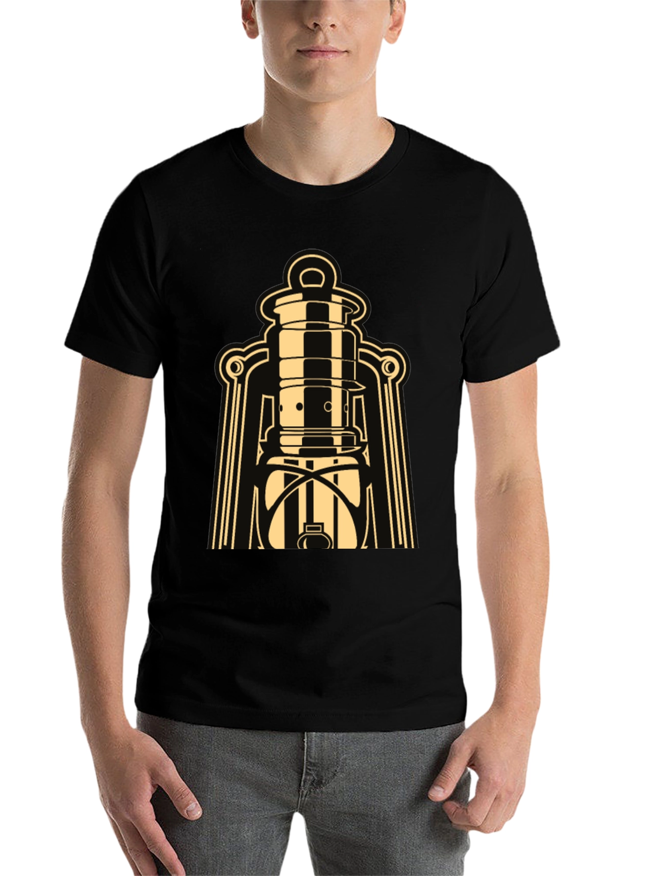 Black Vintage Lantern Graphic Tee - Retro Style view 7