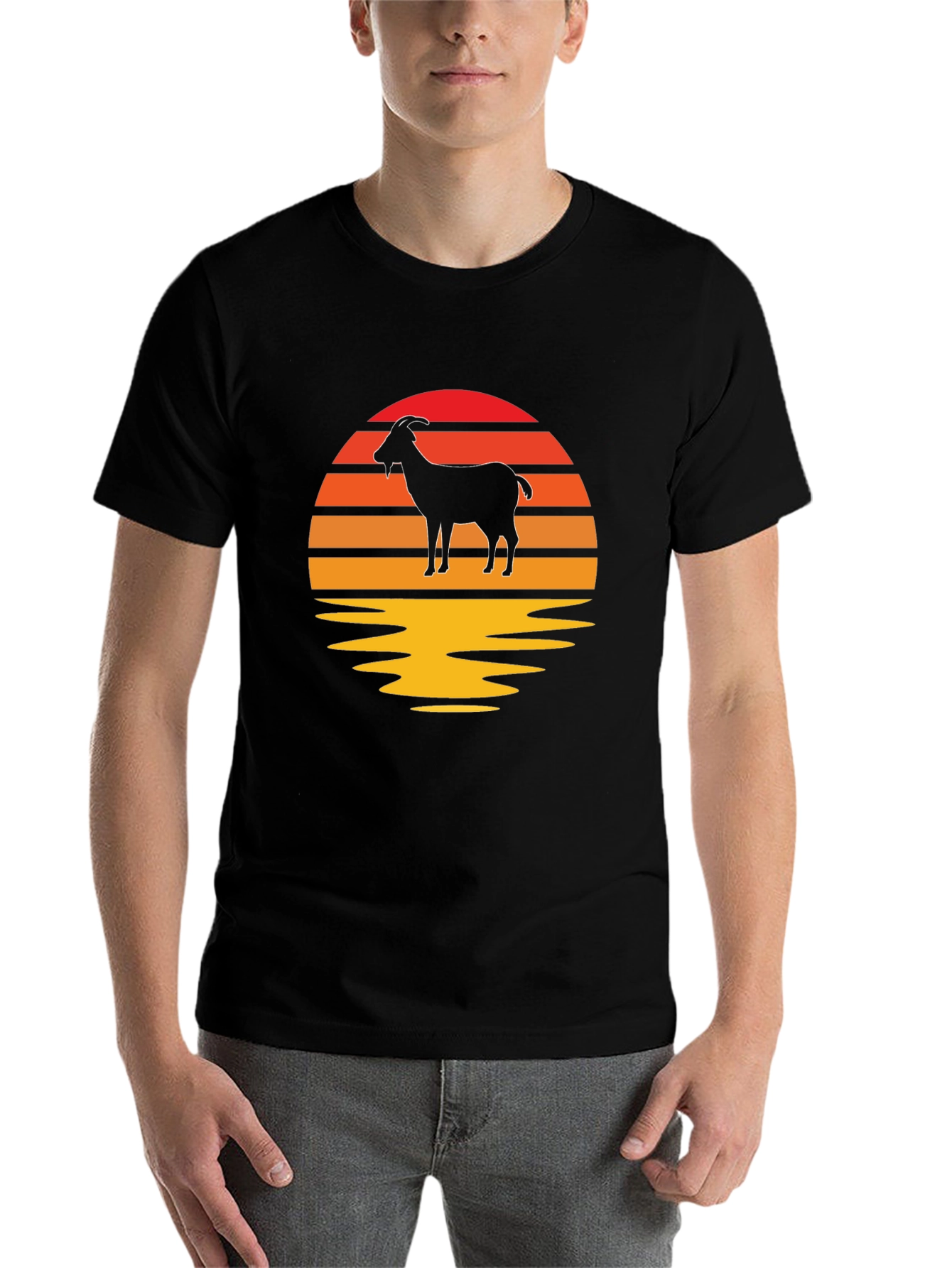 Black Goat Silhouette Sunset Graphic Tee view 7