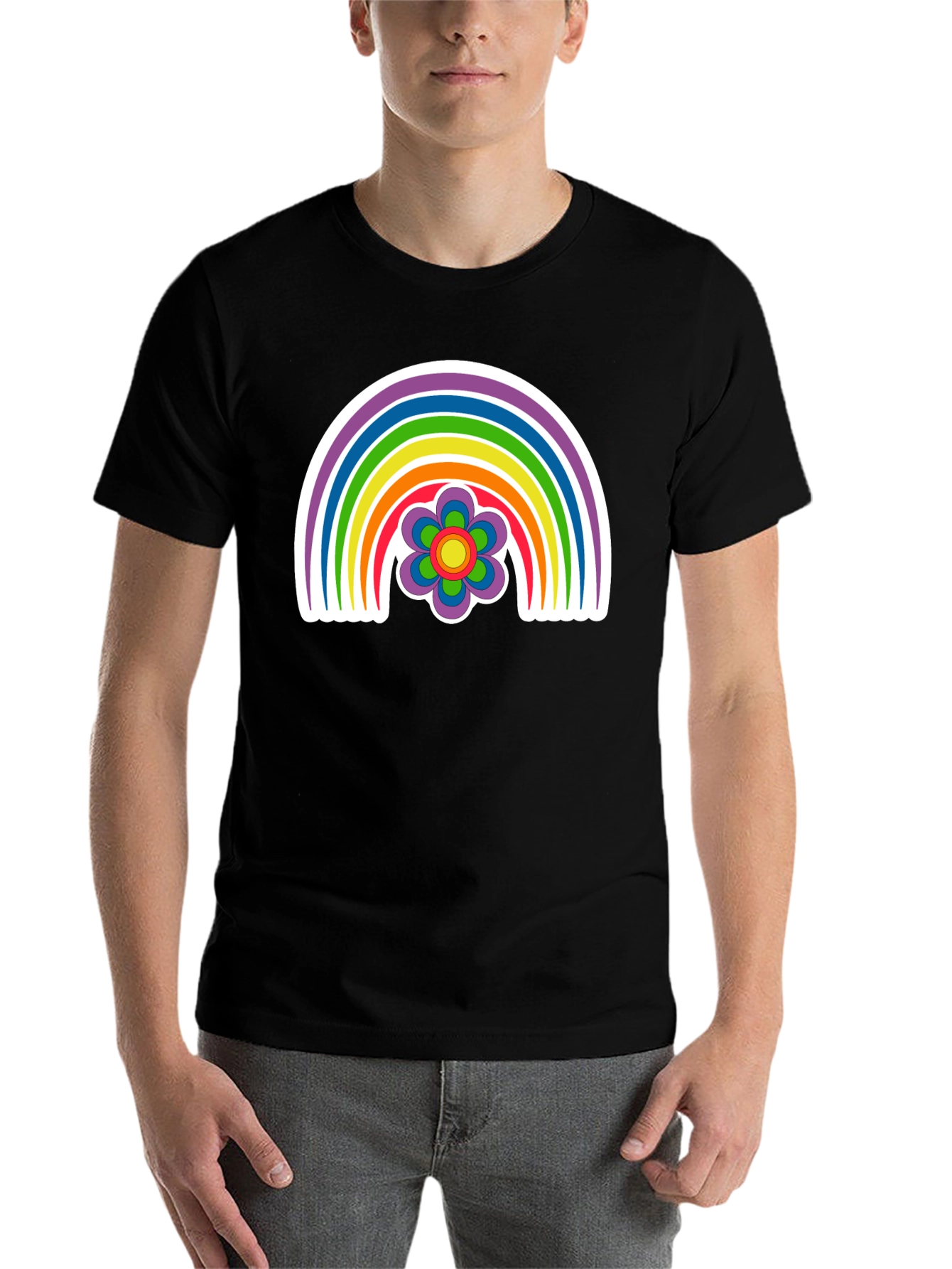 Black Retro Rainbow Flower Graphic Tee - Black view 7