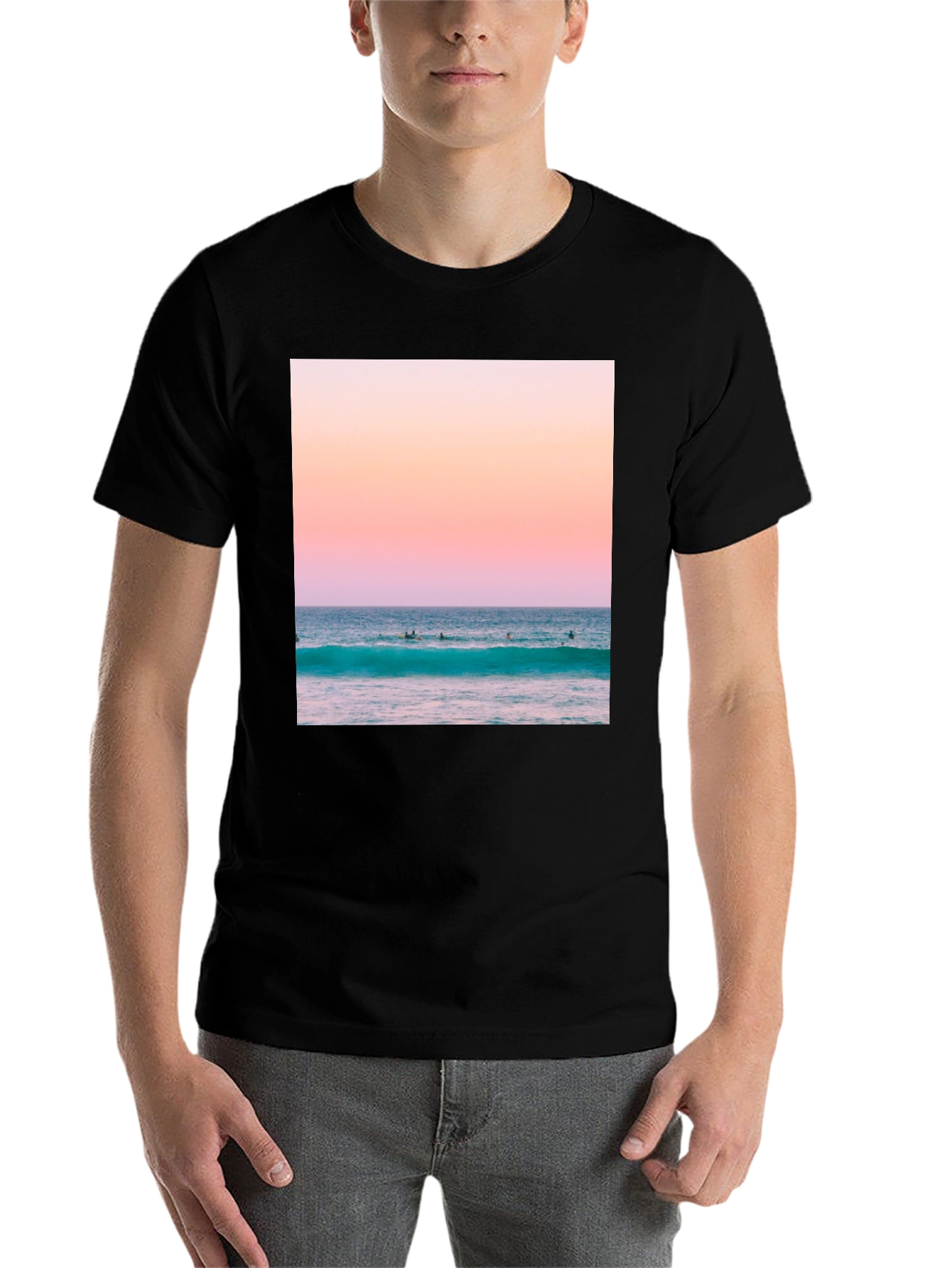 Black Sunset Ocean Wave Graphic T-Shirt view 7