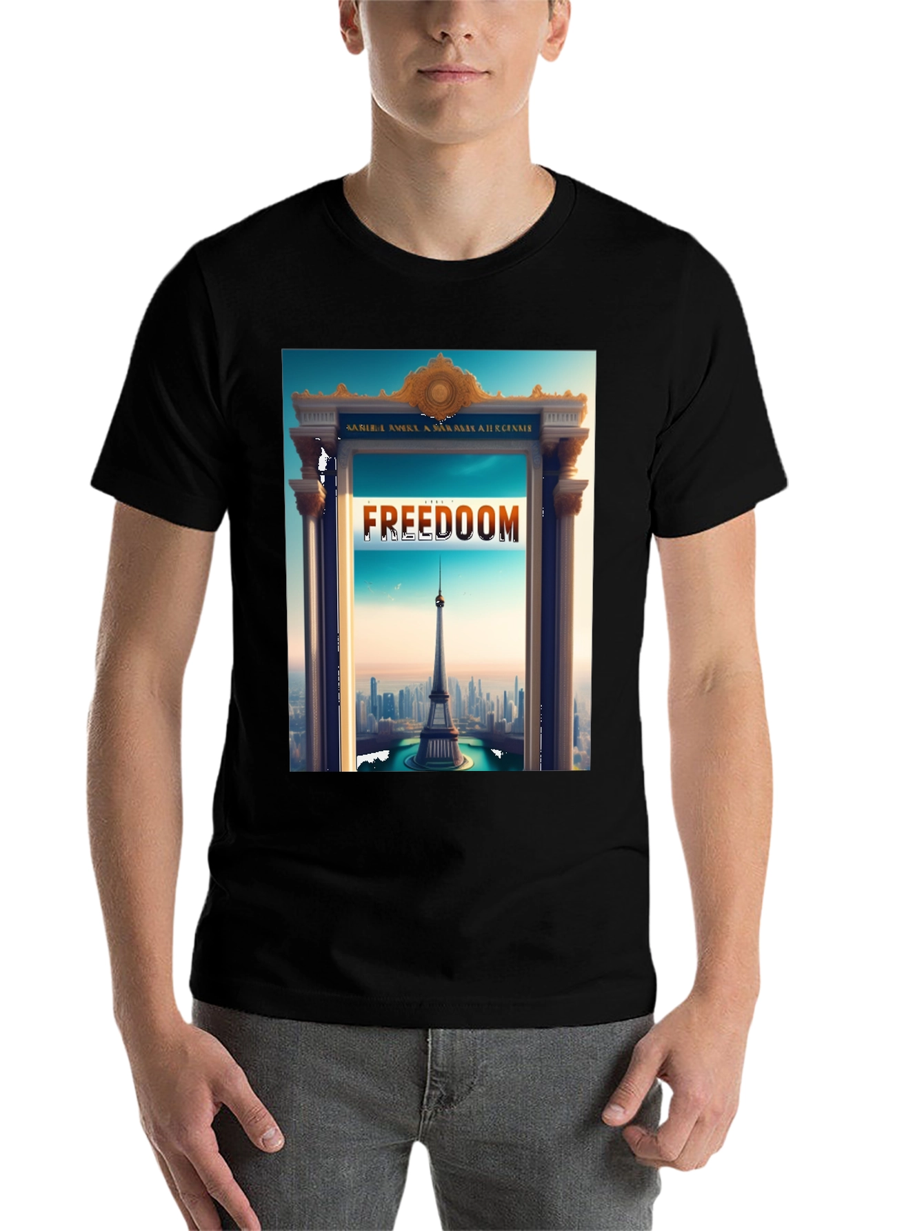 Black Freedom Tower Graphic Tee - Stylish Statement Shirt view 7