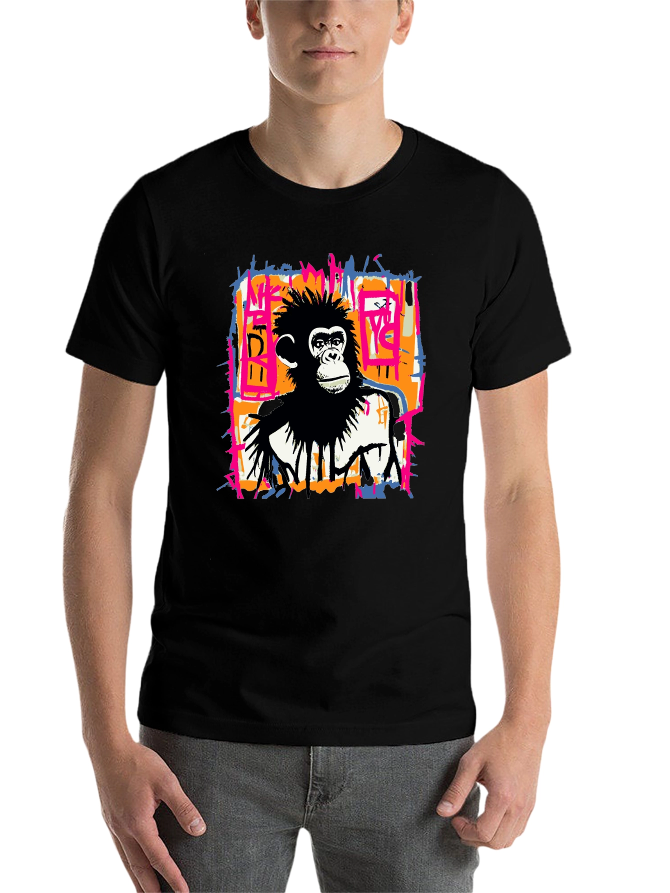 Black Abstract Monkey Graphic Tee - Black view 7