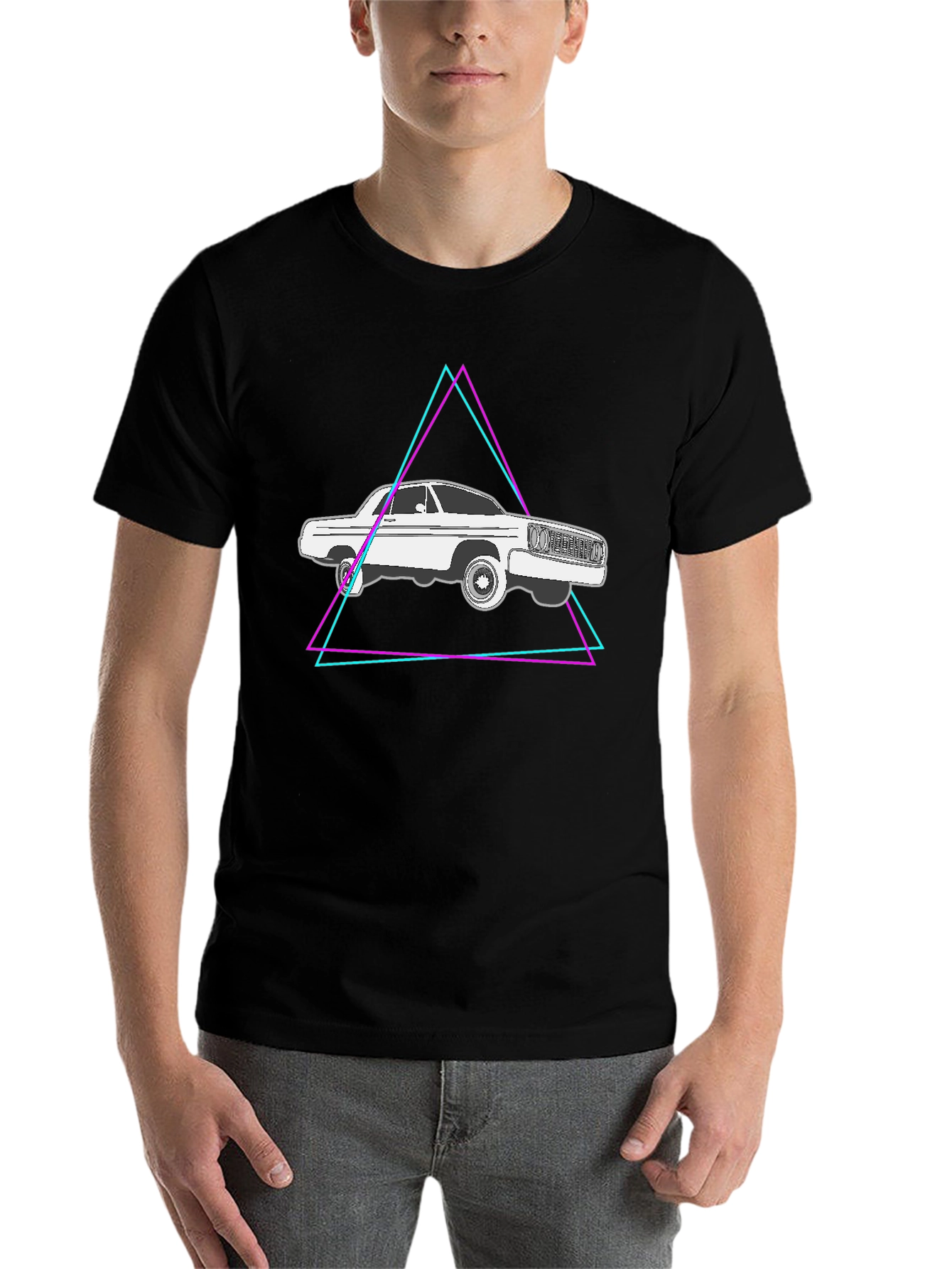 Black Retro Car Graphic Tee - Black Cotton Blend view 7