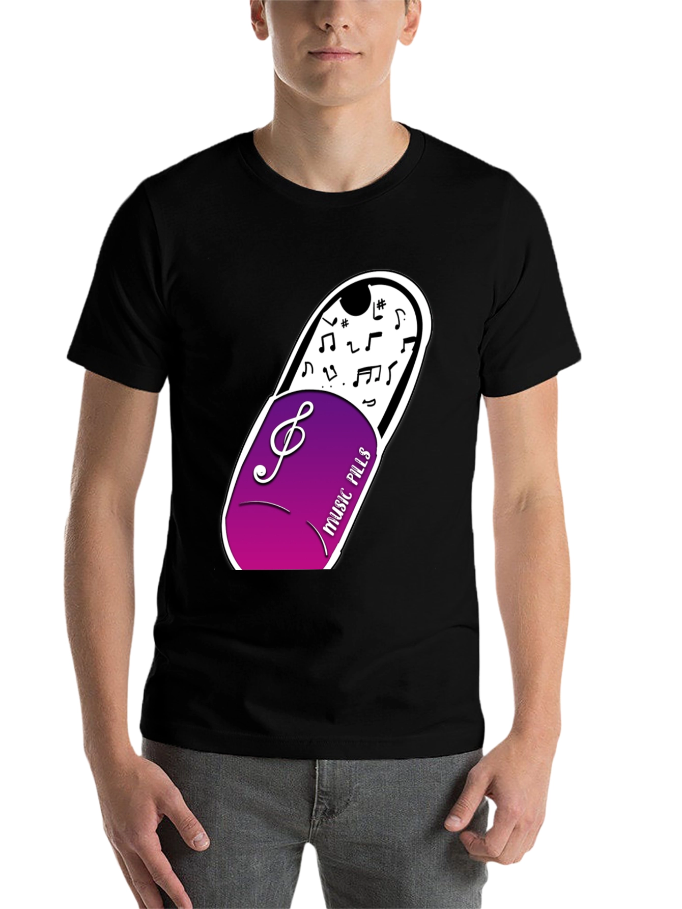 Black Music Pills Graphic T-Shirt - Black Cotton Tee view 7