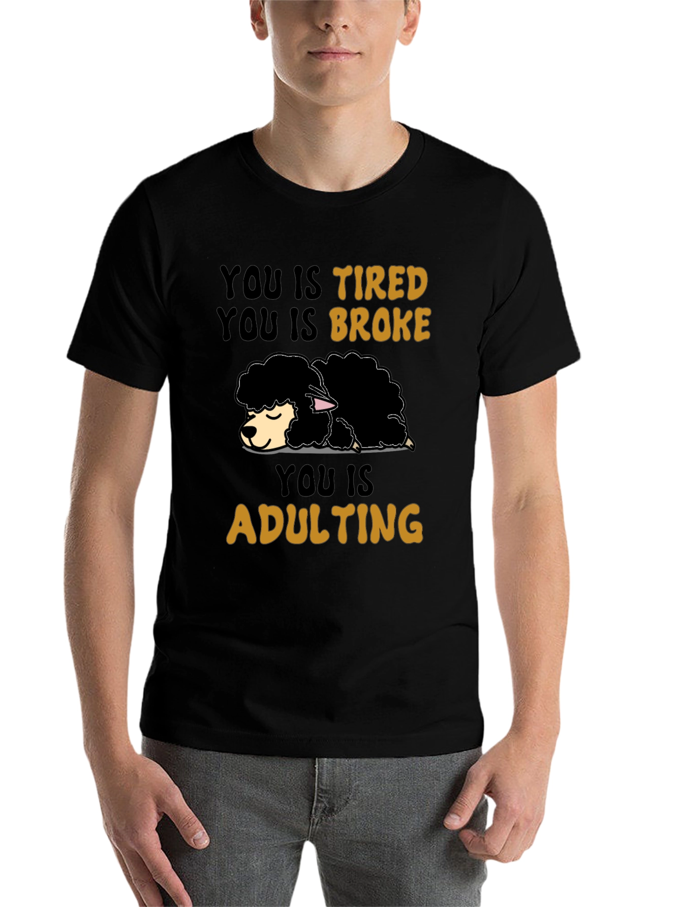 Black Tired Broke Adulting Sheep Graphic Tee view 7