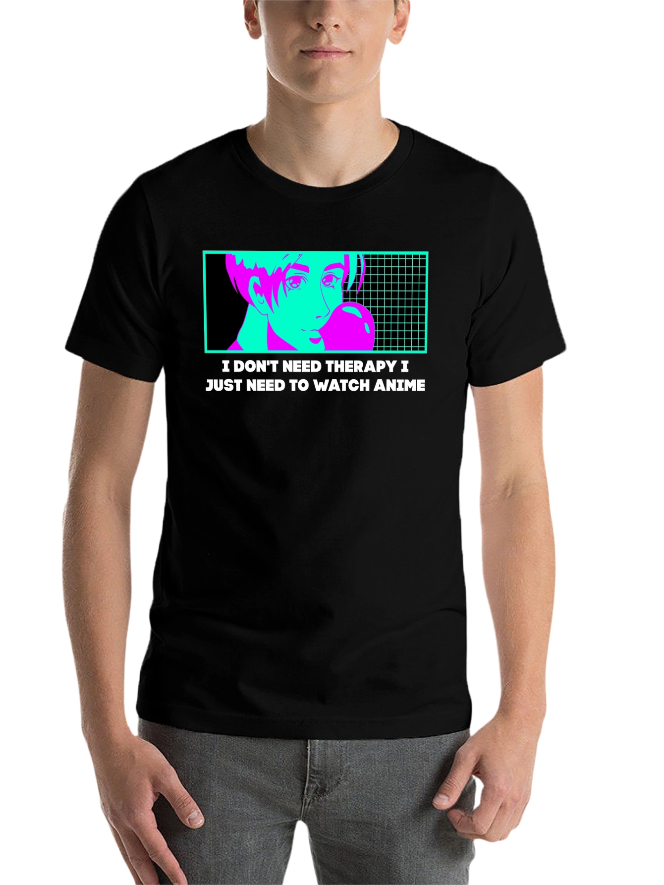 Black Anime Therapy T-Shirt - Black Graphic Tee view 7