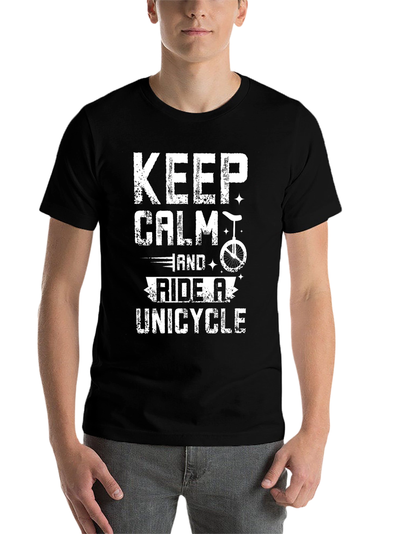 Black Keep Calm Ride a Unicycle Graphic Tee view 7