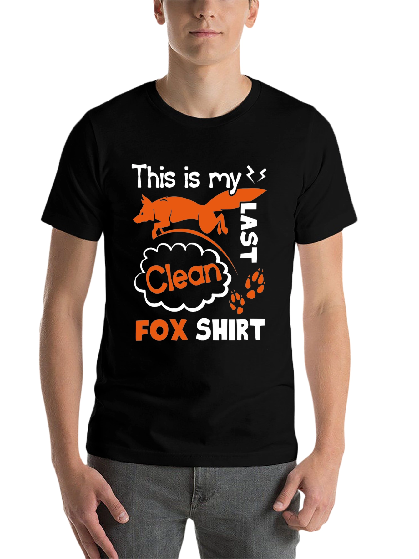 Black Funny "Last Clean Fox" Graphic T-Shirt view 7