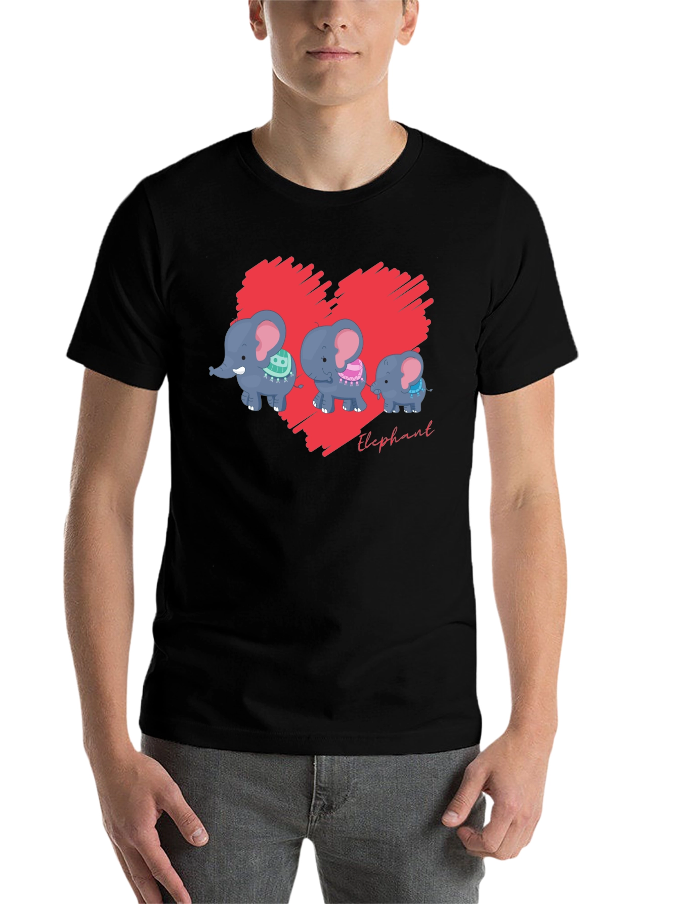 Black Elephant Family Heart Graphic Black T-Shirt view 7