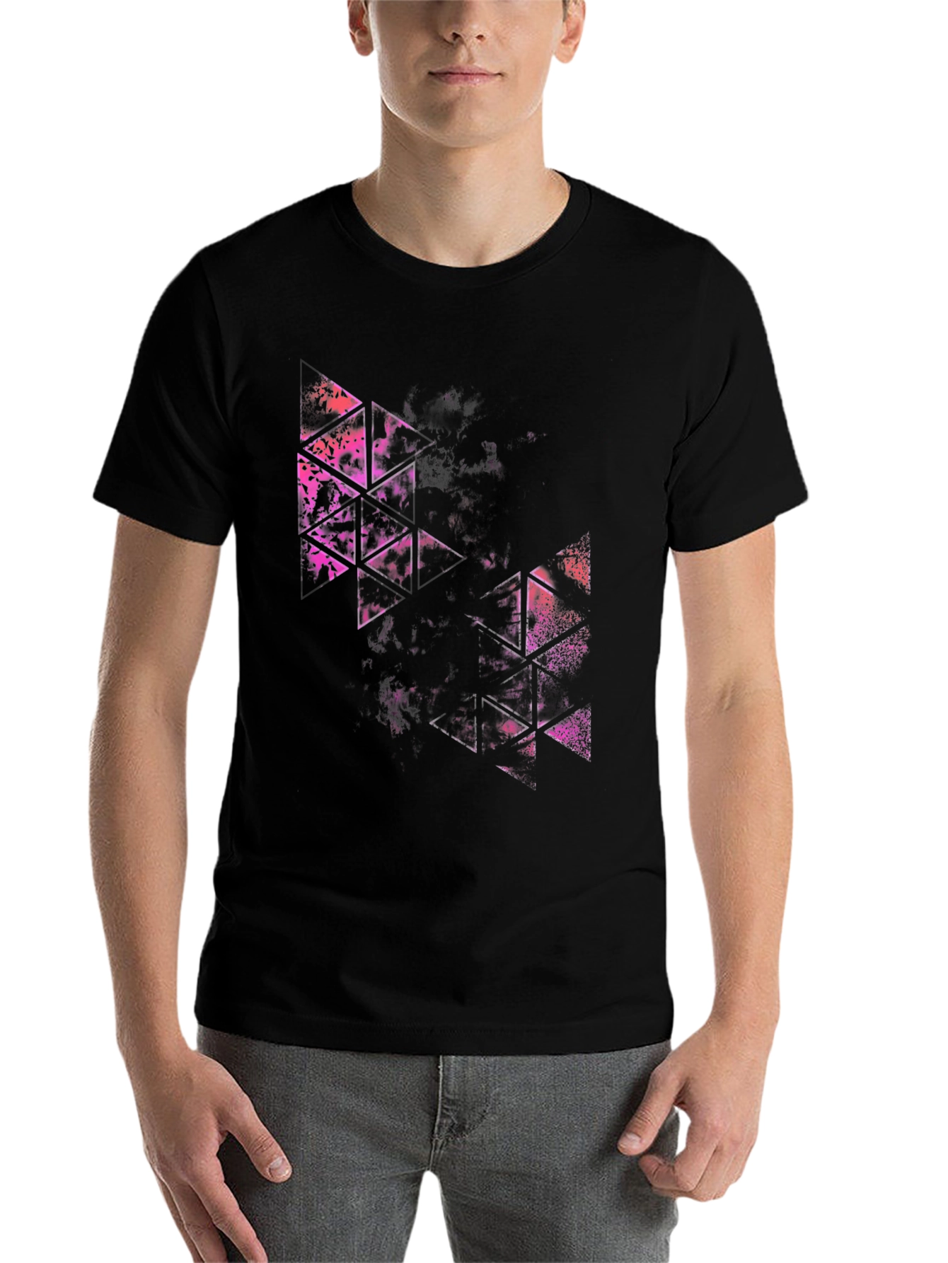 Black Abstract Triangle Graphic Tee - Modern Streetwear view 7